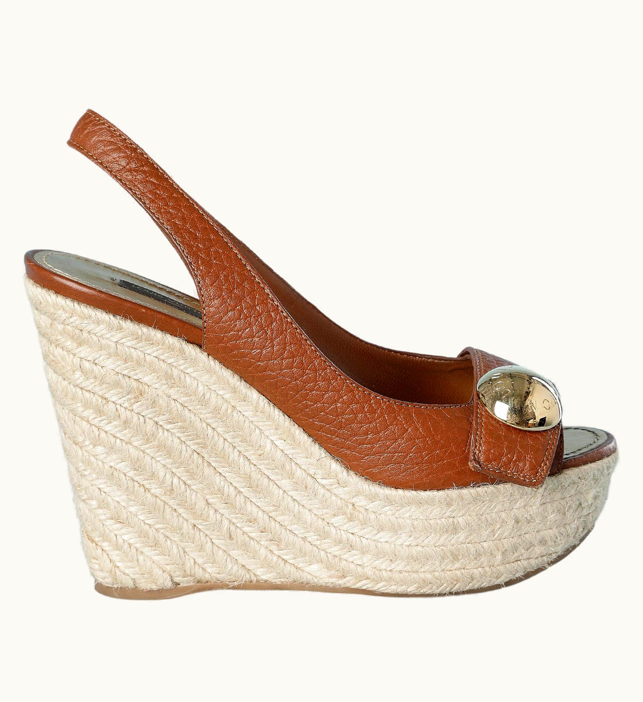 Louis Vuitton Brown Leather Platform Sandal With Cord Heels Louis Vuitton