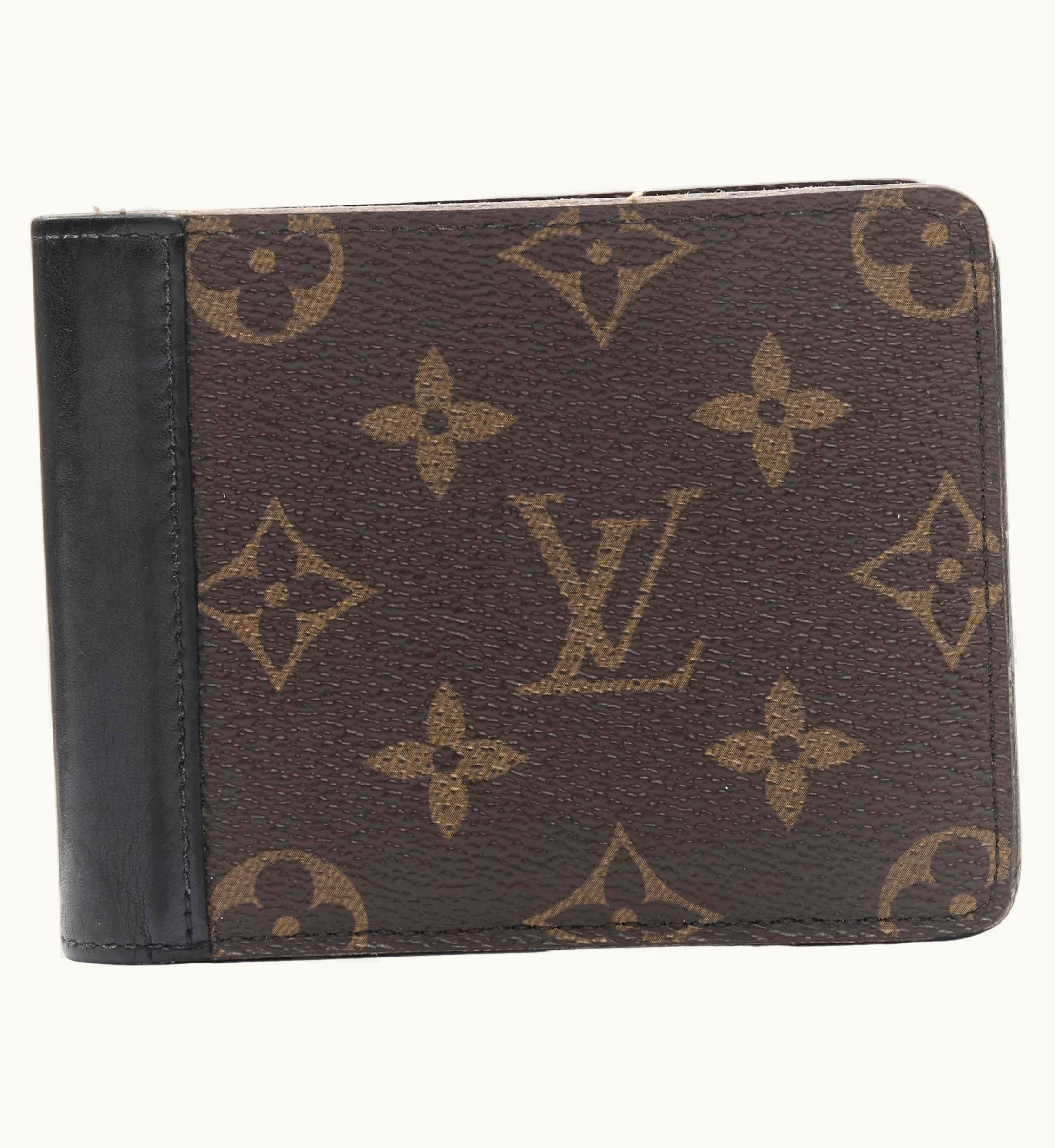 Louis Vuitton Louis Vuitton Black Leather Spine Brown Lv Monogram Canvas Bifold Wallet