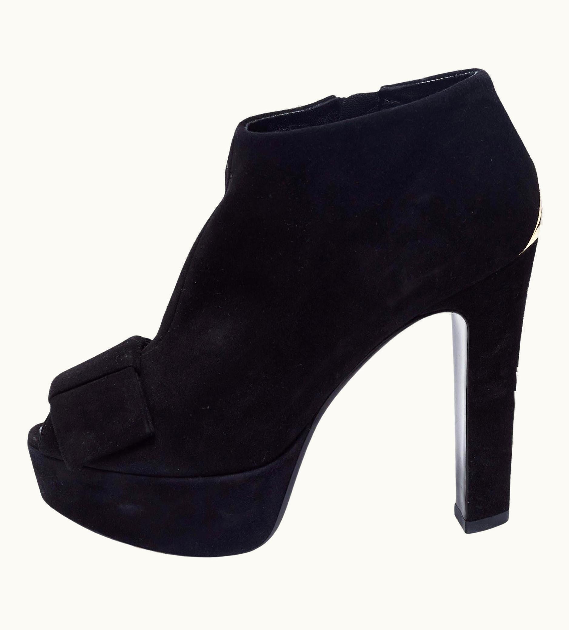 Louis Vuitton Louis Vuitton Black Suede Bow Peep Toe Ankle Booties