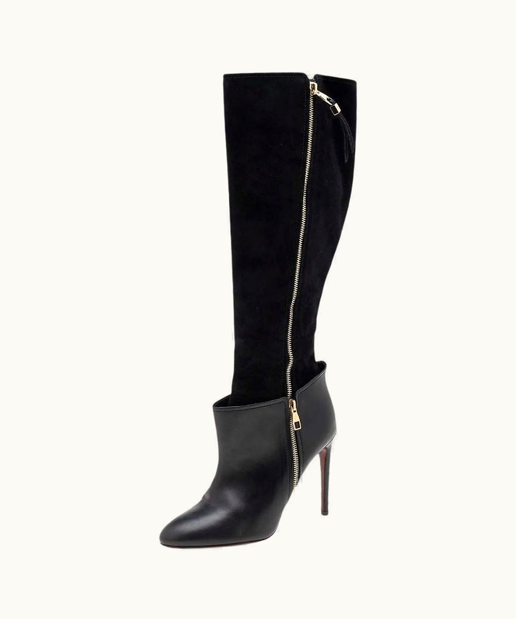 Louis Vuitton Louis Vuitton Black Leather And Suede Knee Length Boots