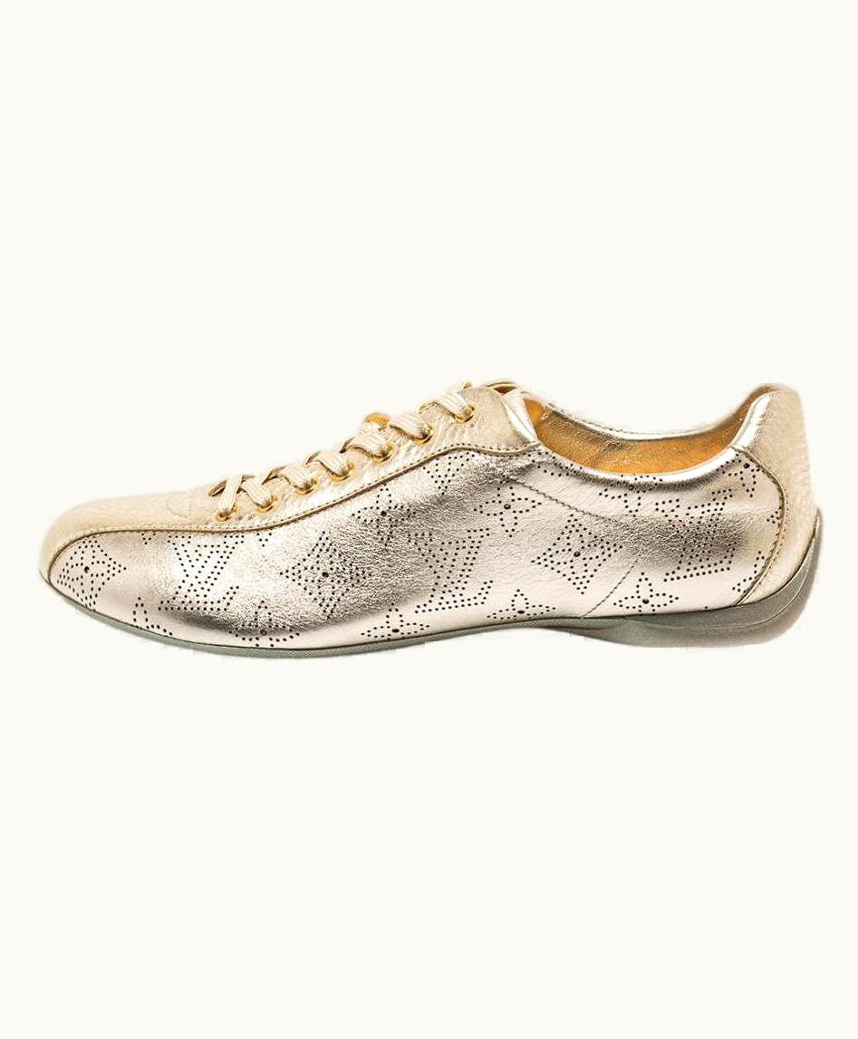 Louis Vuitton Louis Vuitton Gold Perforated Monogram Leather Low Top Sneakers