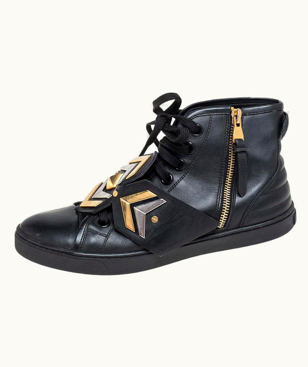 Louis Vuitton Louis Vuitton Black Leather Karakoram Pattern Punchy Sneaker Boots