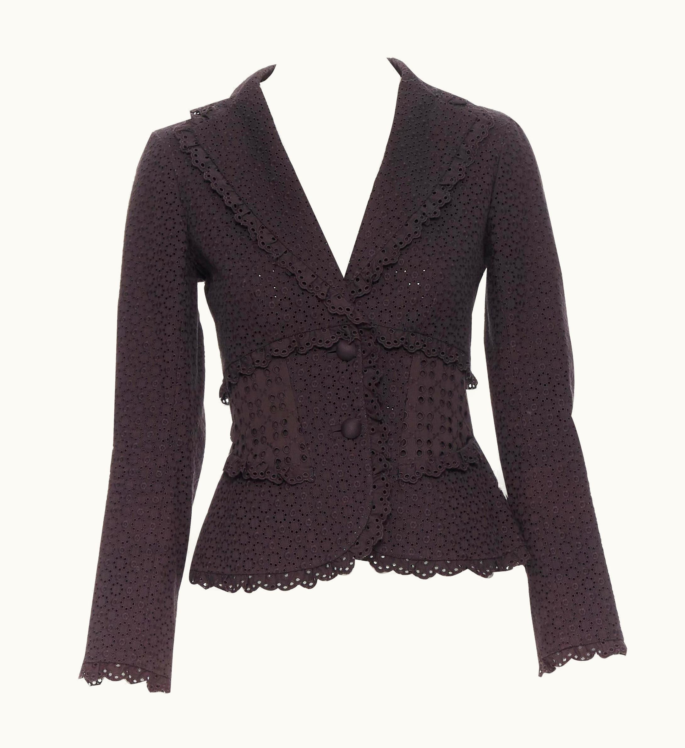 Louis Vuitton Louis Vuitton Dark Brown Floral Embroidery Anglaise Eyelet Fitted Blazer