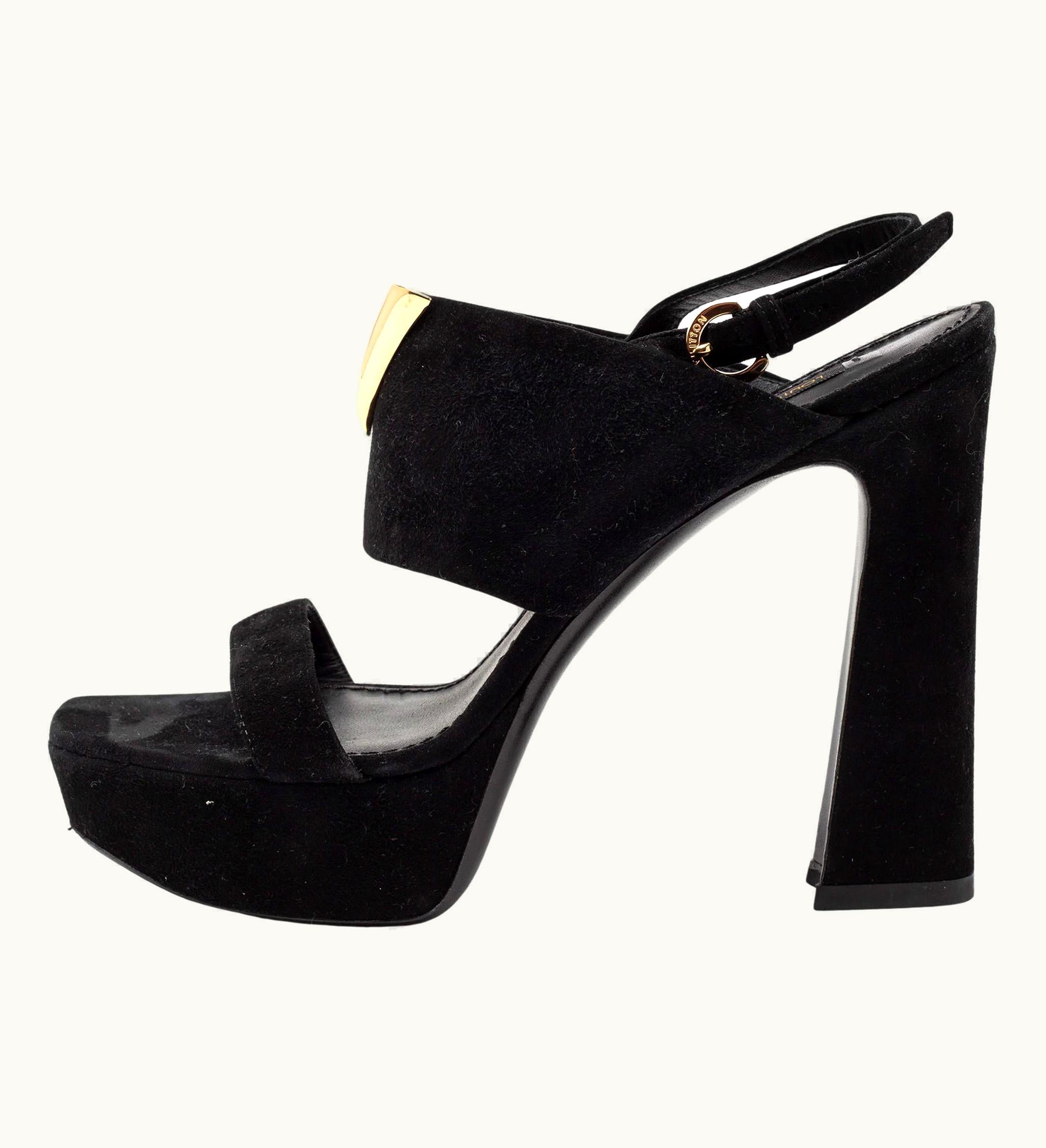 Louis Vuitton Louis Vuitton Black Suede Platform Slingback Sandals