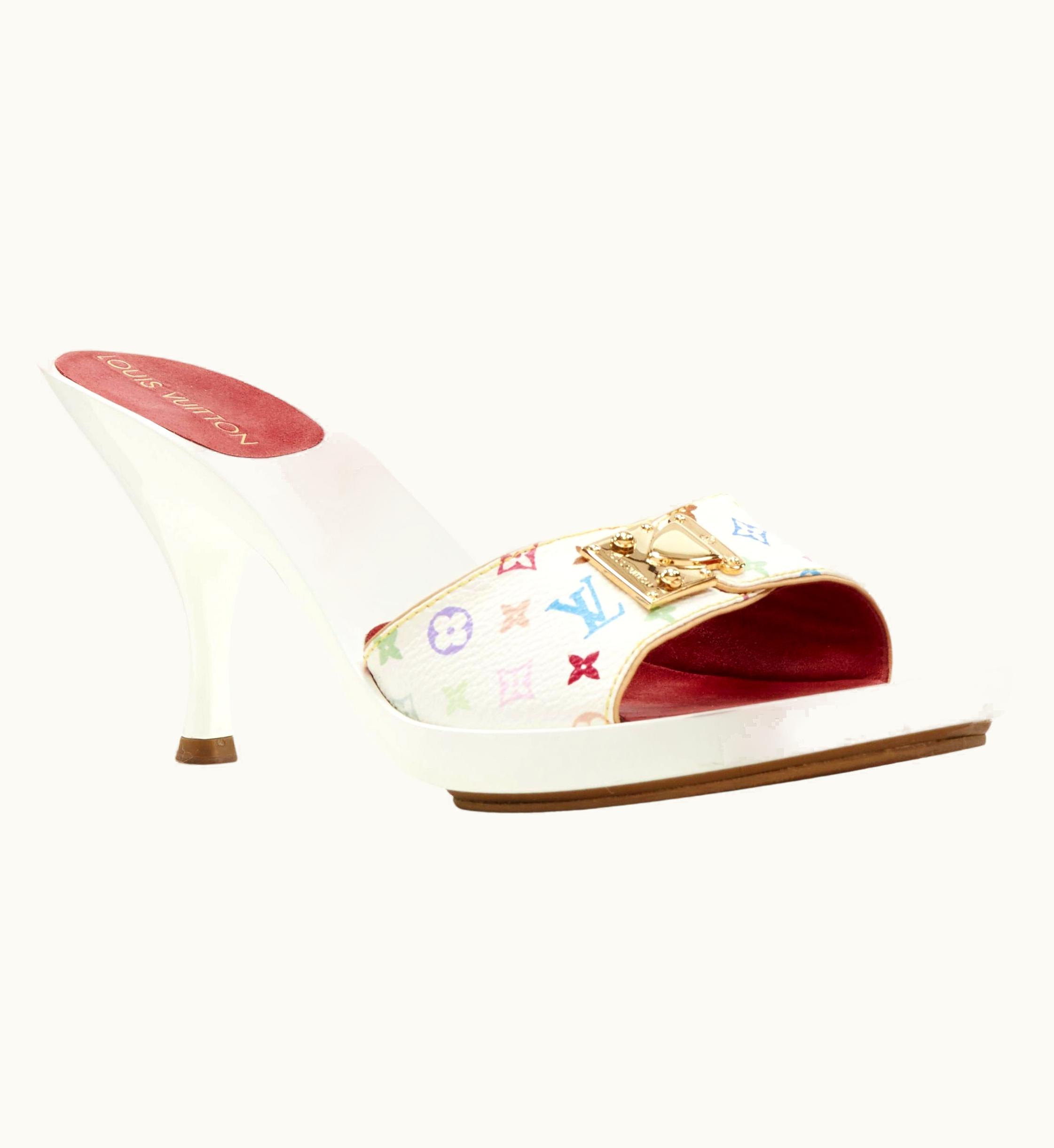 Louis Vuitton Louis Vuitton Y2k White Multi Monogram Gold Buckle High Heel Mule Sandal