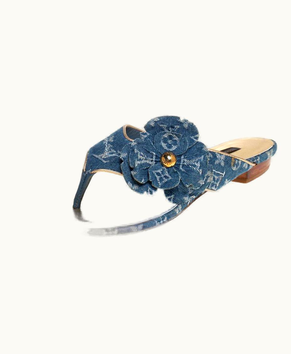 Louis Vuitton Louis Vuitton Blue Monogram Denim Freesia Flower Thong Sandals