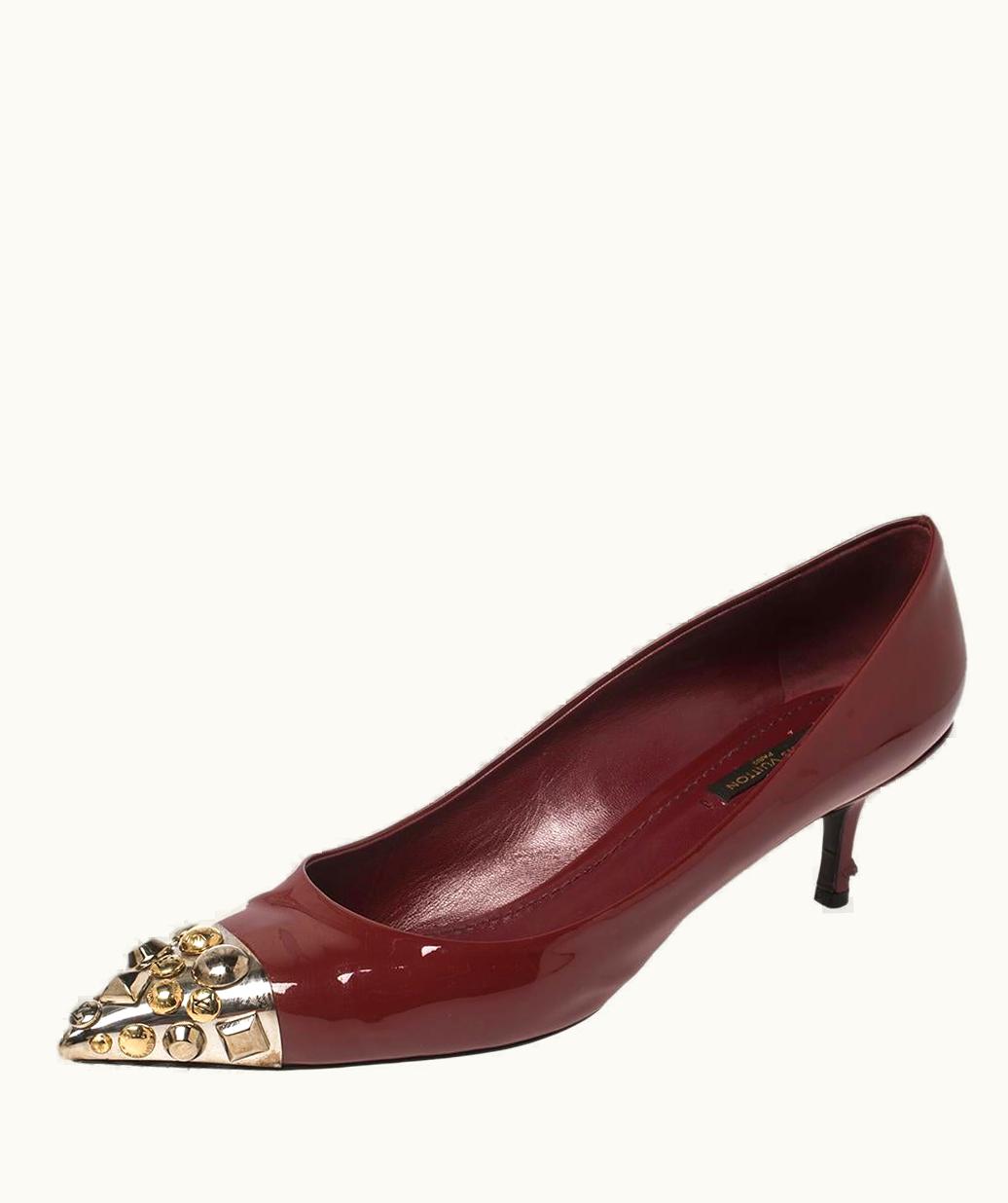 Louis Vuitton Louis Vuitton Burgundy Patent Leather Bernice Studded Pointed Toe Pumps