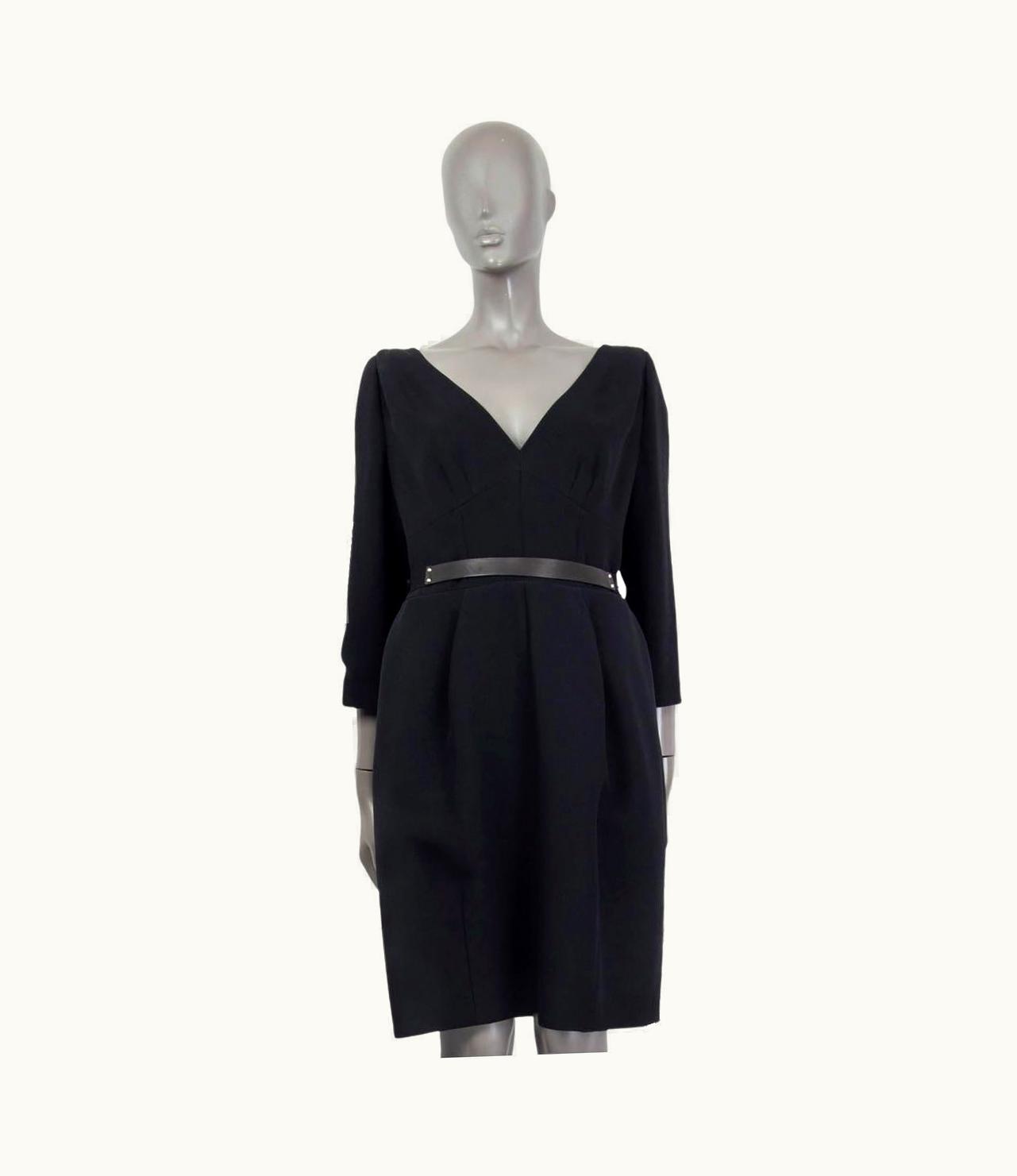 Louis Vuitton Louis Vuitton Black Leather Belted 3/4 Sleeve Dress 44 Xl