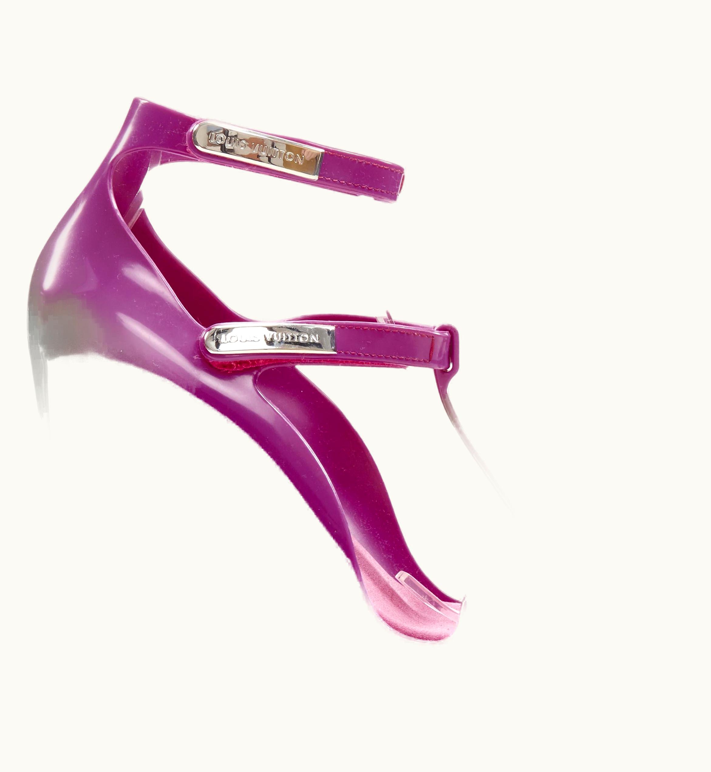 Louis Vuitton Louis Vuitton Y2k Purple Rubber T-strap Logo Magic Tape Wedge Sandal
