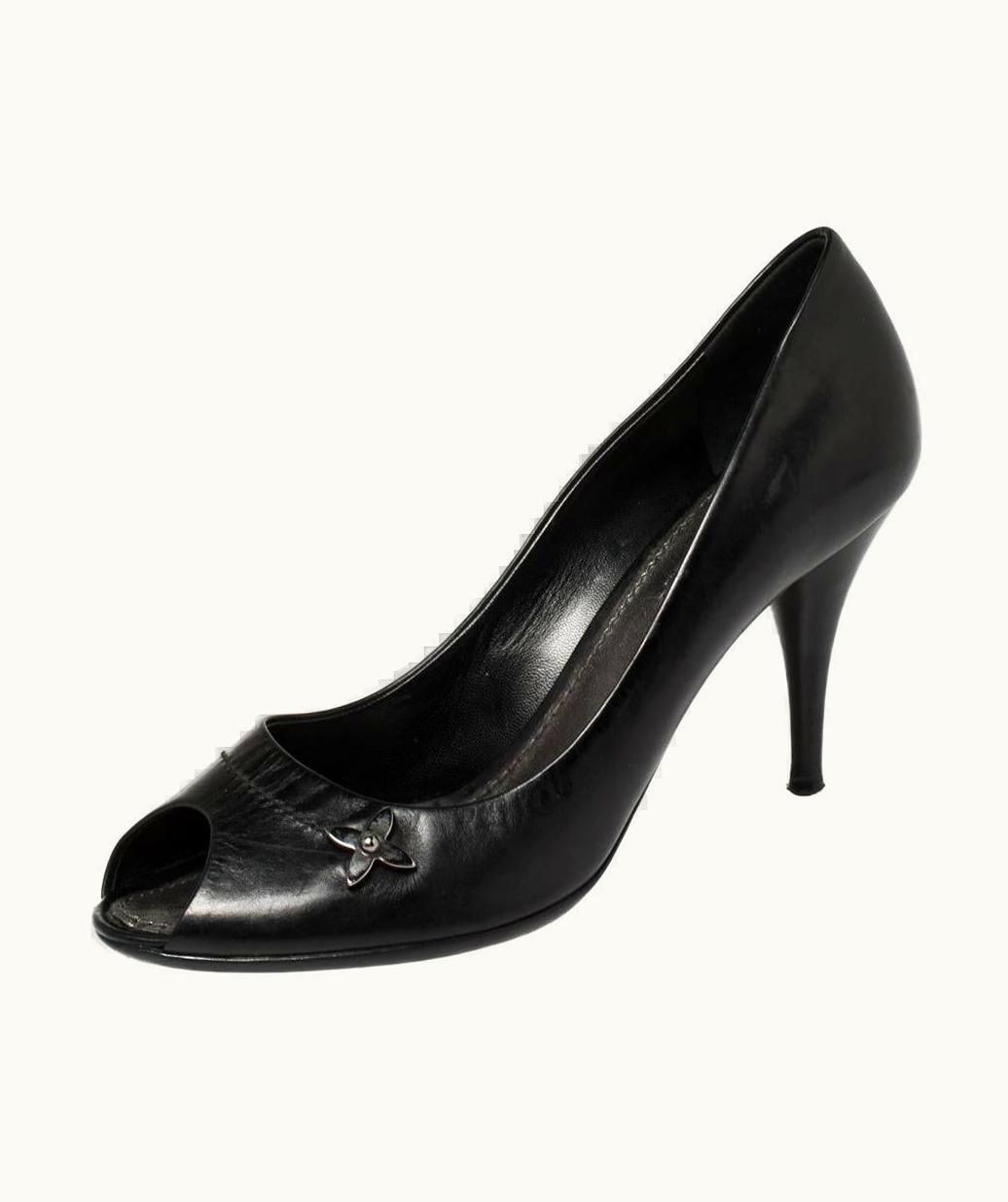 Louis Vuitton Louis Vuitton Black Leather Peep Toe Pumps