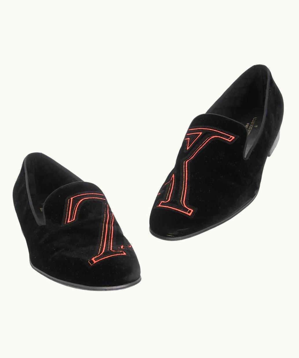 Louis Vuitton Louis Vuitton Black Orange Auteuil Velvet Loafers Formal Shoes Lv-s0917p-0189