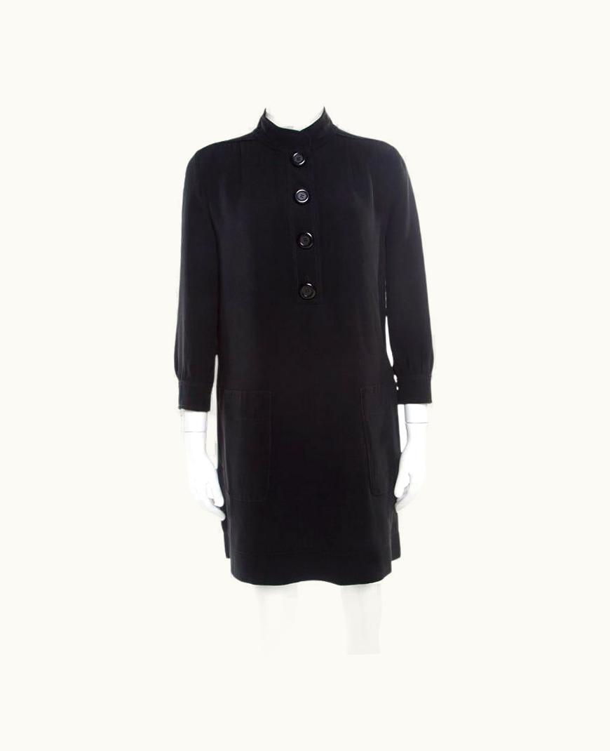 Louis Vuitton Louis Vuitton Black Crepe Knit Long Sleeve Shift Dress