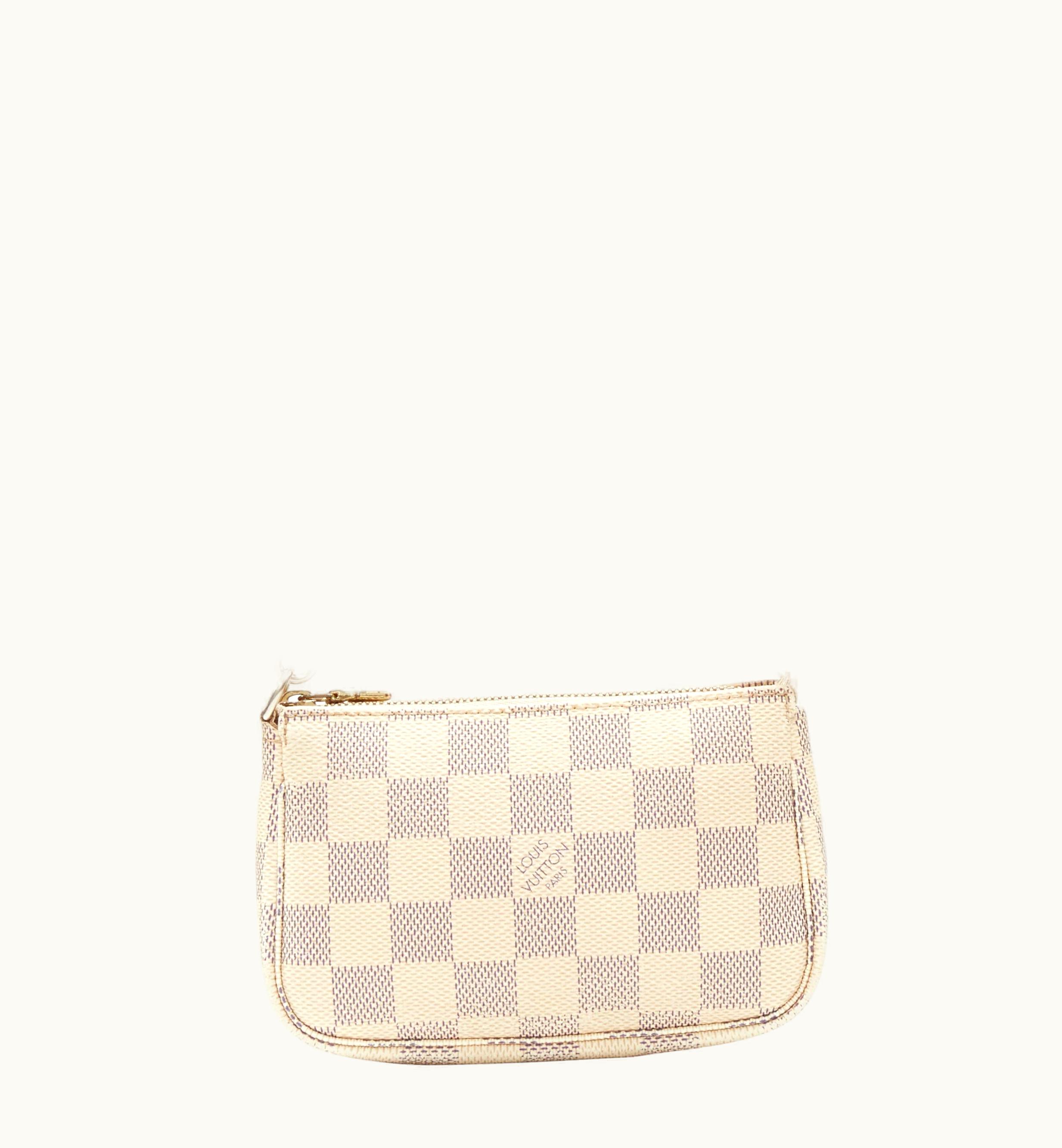Louis Vuitton Louis Vuitton 2016 Damier Azur Mini Pochette Top Zip Gold Chain Small Bag