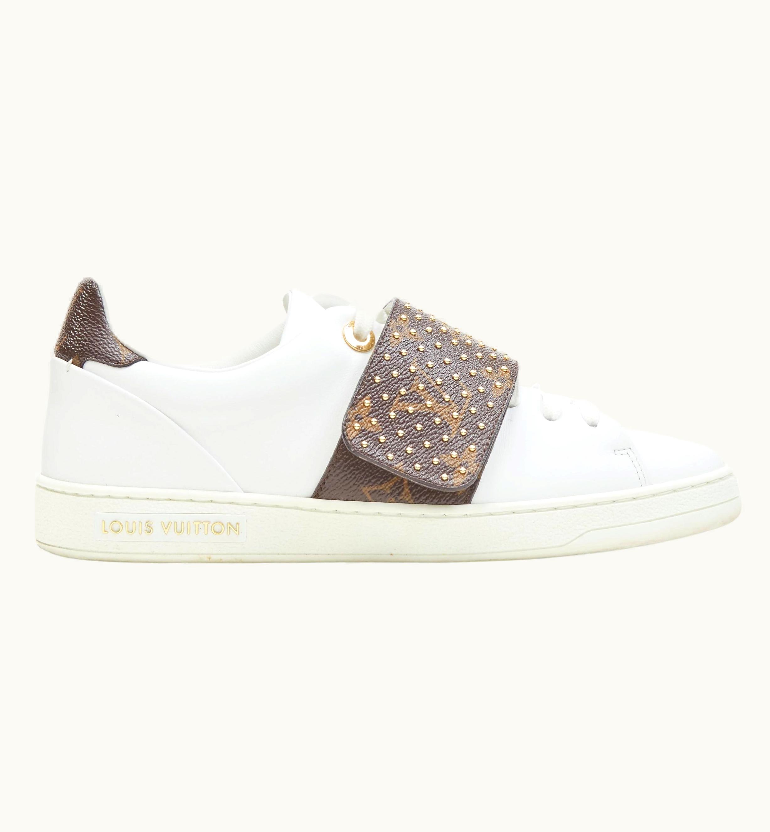 Louis Vuitton Louis Vuitton Front Row Brown Lv Monogram Gold Stud White Leather Sneaker