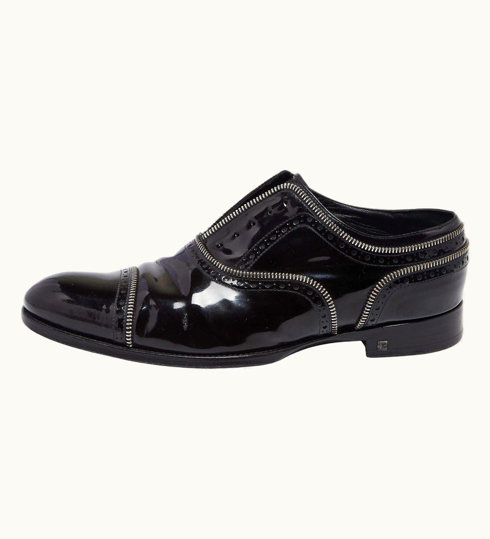 Louis Vuitton Louis Vuitton Black Brogue Patent Leather Zip Trim Lace-Up Oxfords