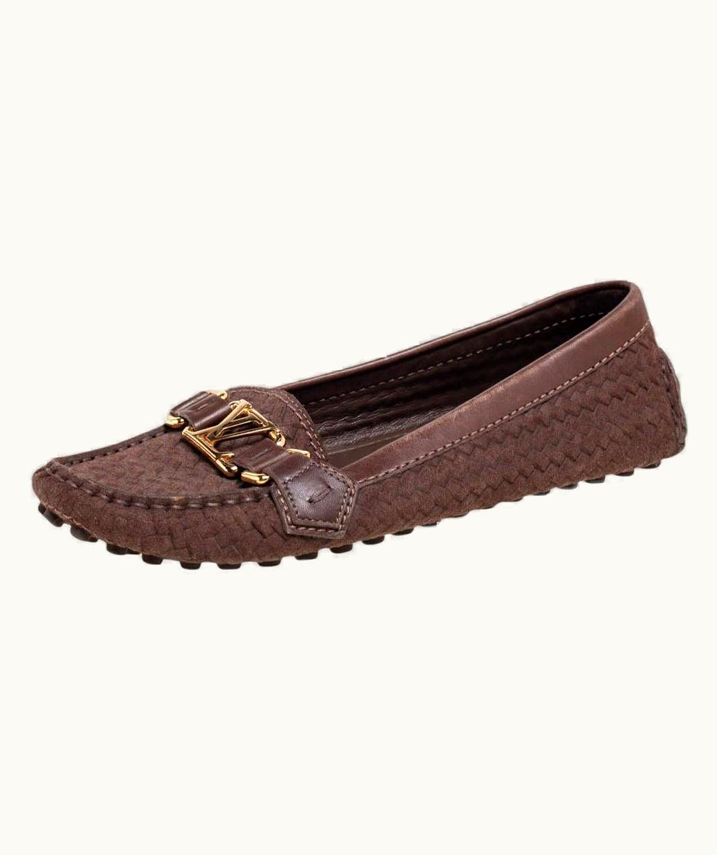 Louis Vuitton Louis Vuitton Brown Woven Suede And Leather Slip-On Oxford Loafers