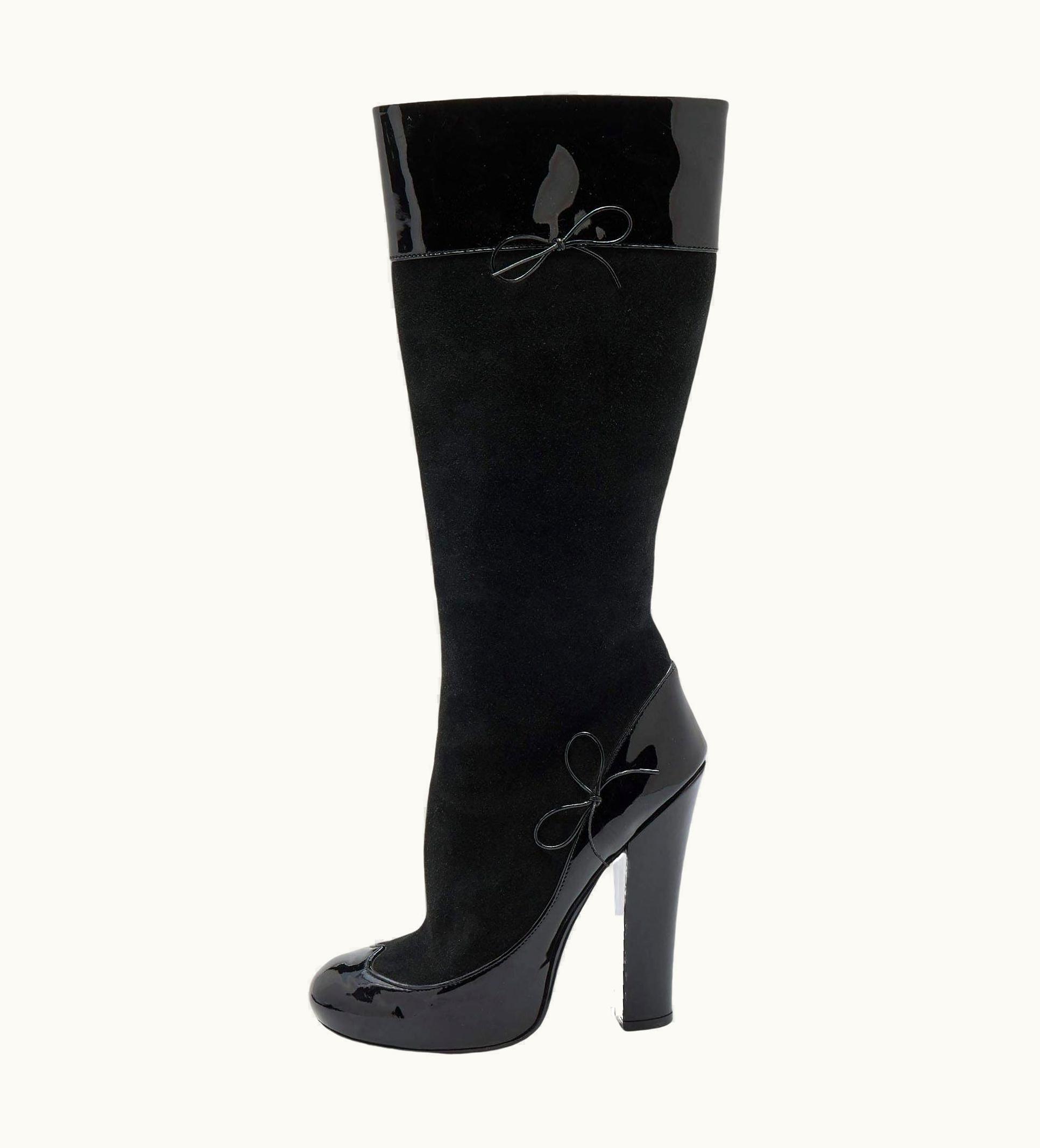 Louis Vuitton Louis Vuitton Black Suede And Patent Leather Knee Length Boots
