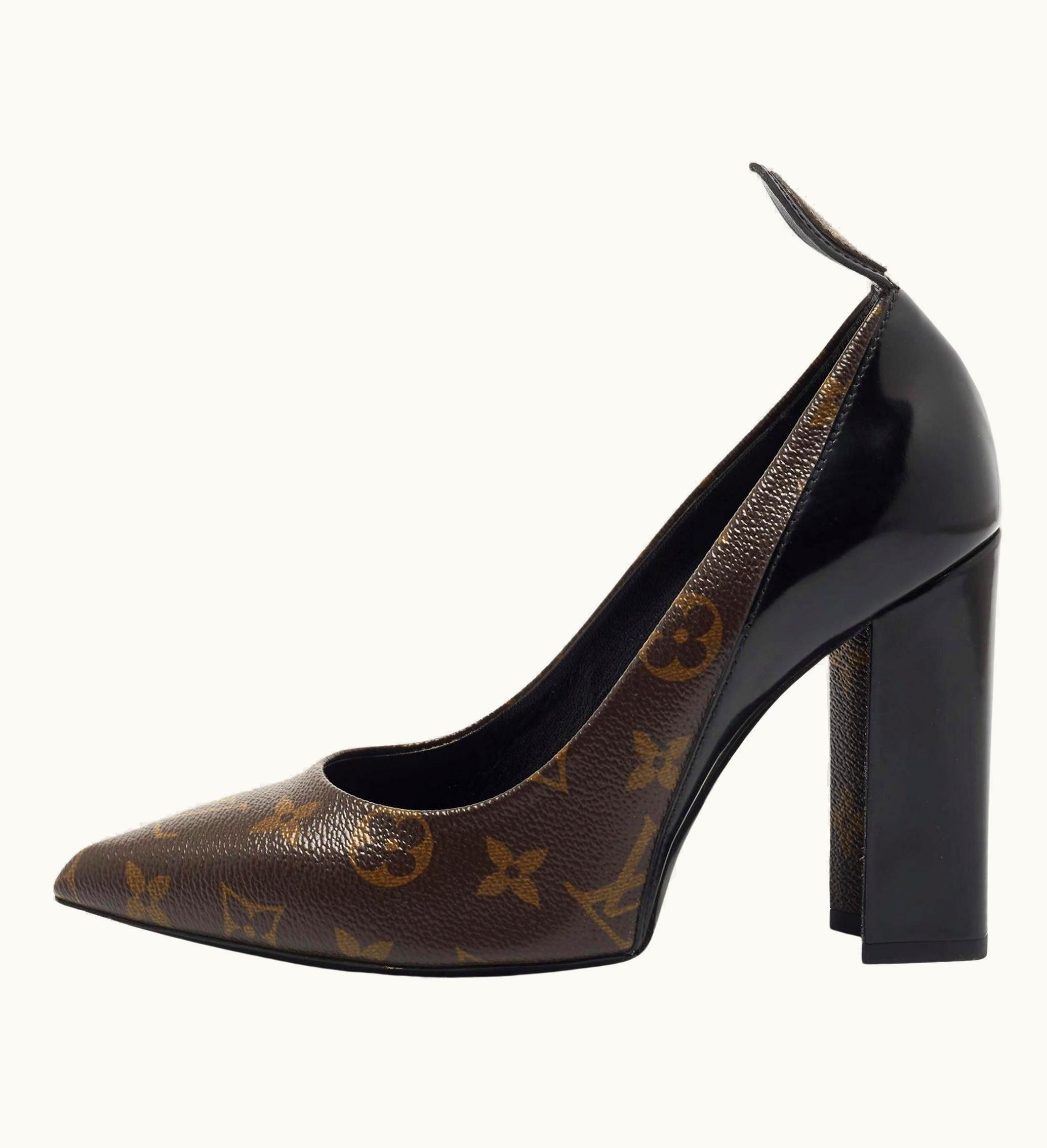 Louis Vuitton Louis Vuitton Black Leather And Monogram Canvas Rodeo Queen Pumps UZ0582794