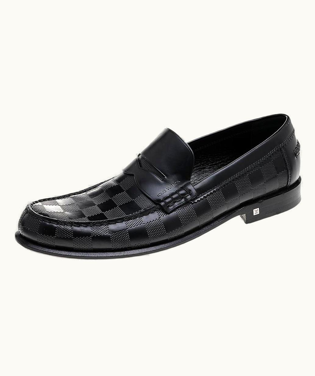 Louis Vuitton Louis Vuitton Damier Embossed Leather Outline Penny Slip On Loafers