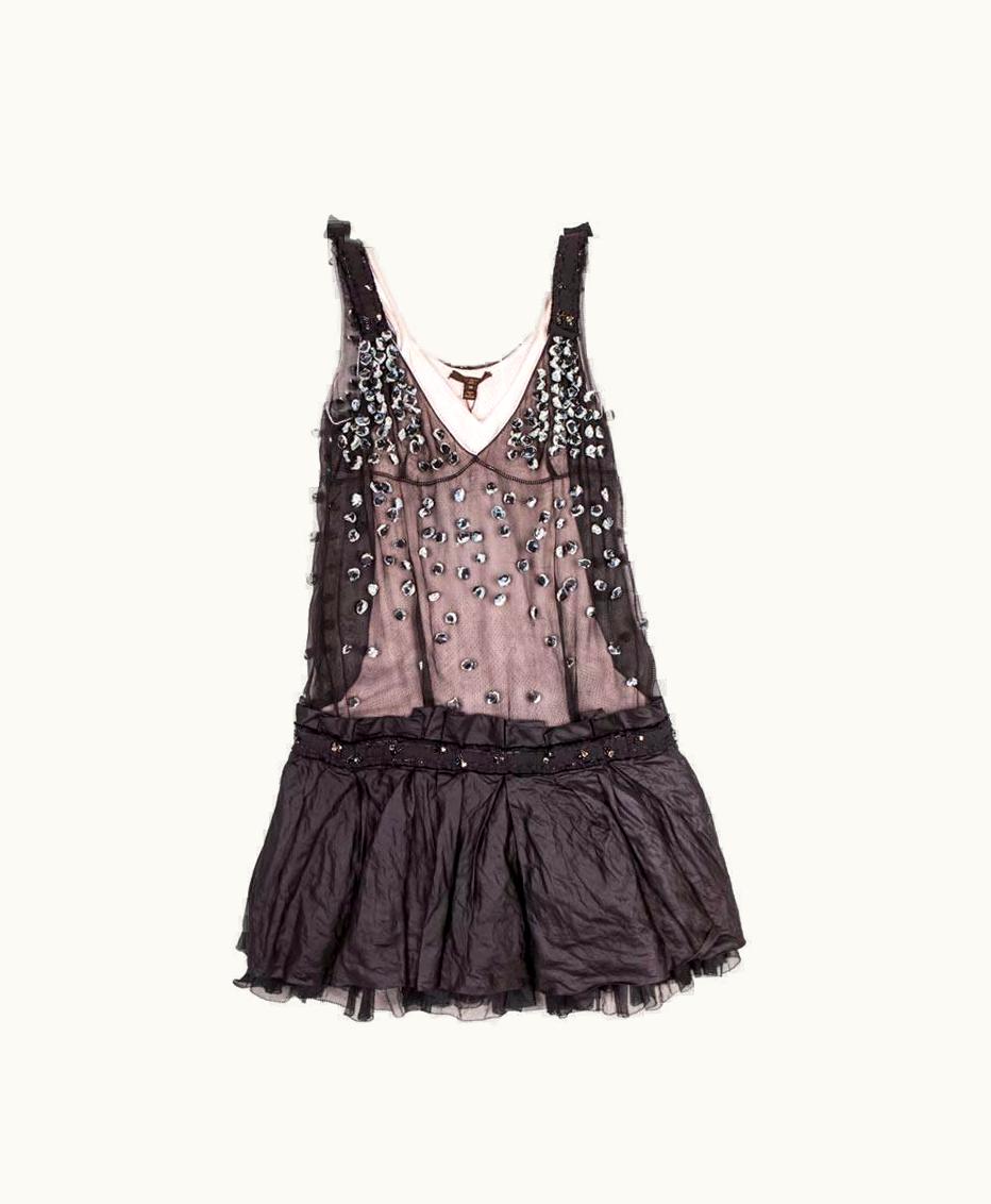 Louis Vuitton Louis Vuitton Dress fr In Black Silk Fr With Small Blue Flowers