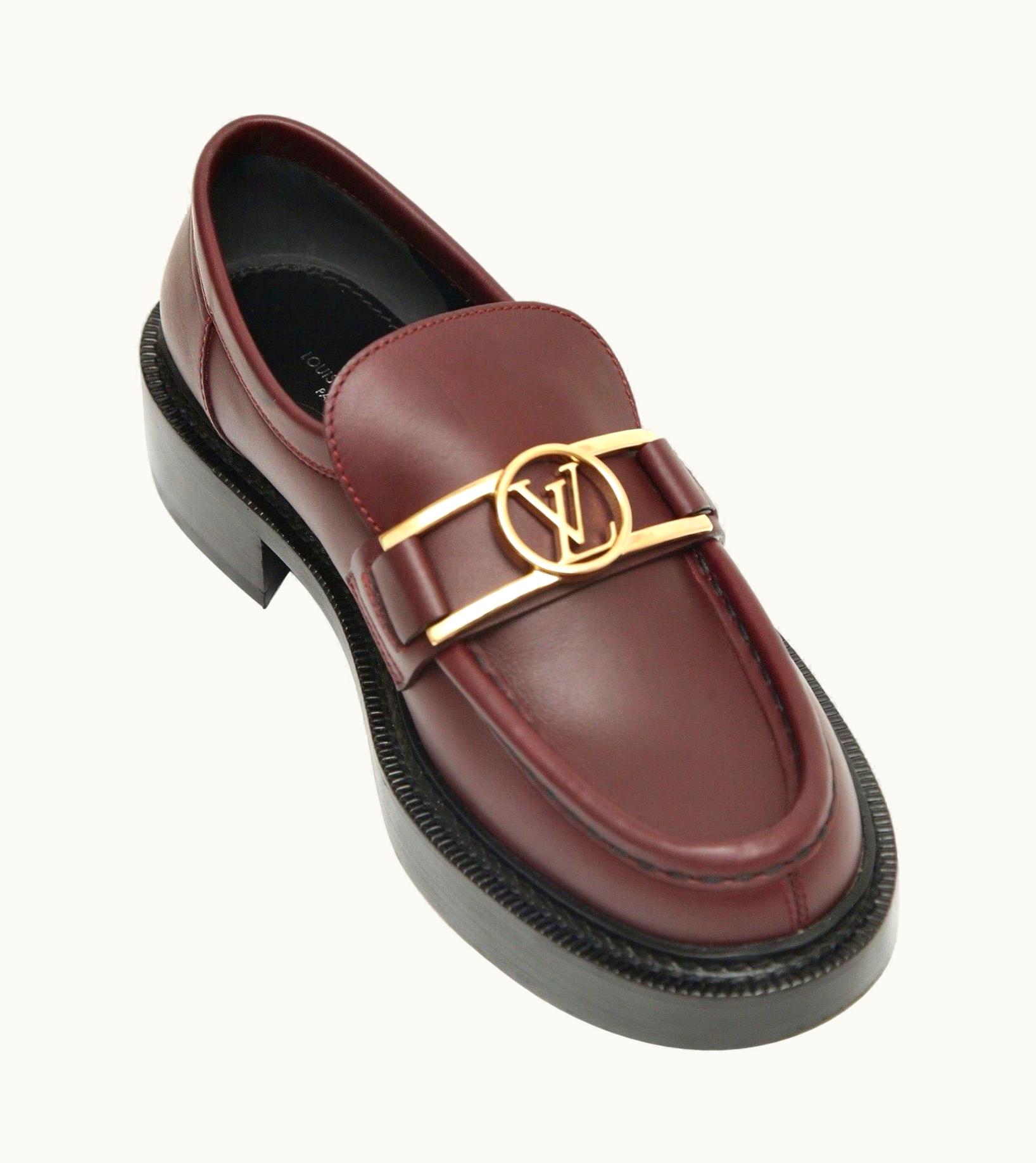 Louis Vuitton Louis Vuitton Leather Loafer Burgundy Red Academy Gold Lv Dauphine Logo Shoes