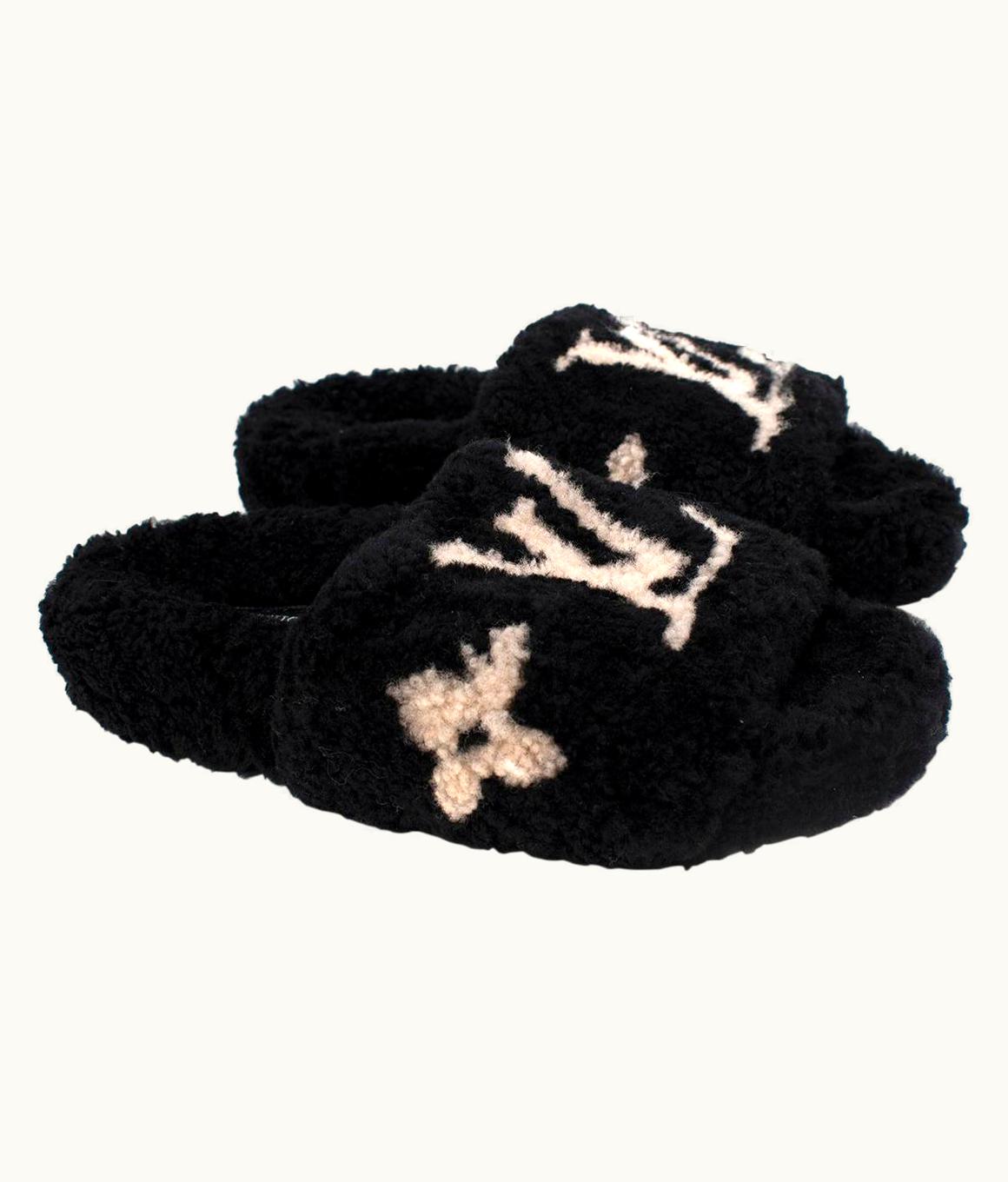 Louis Vuitton Louis Vuitton Bom Dia Shearling Black Flat Mules - Sold Out/Rare - Us