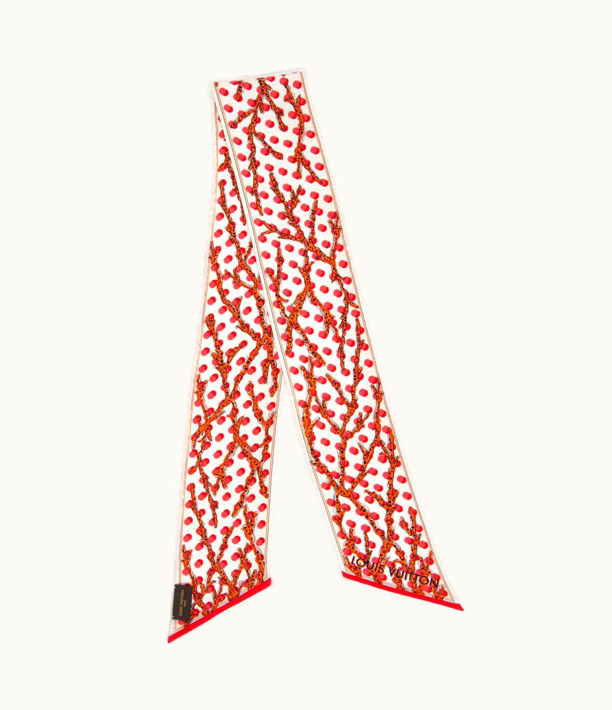 Louis Vuitton Louis Vuitton White & Red Silk Ramages Coral & Dot Bandeau Scarf
