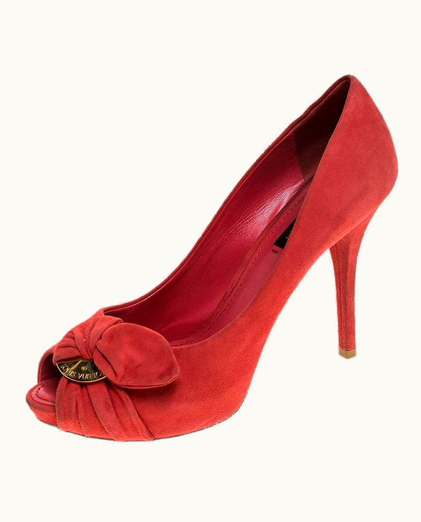 Louis Vuitton Louis Vuitton Red Suede Catania Peep Toe Platform Pumps