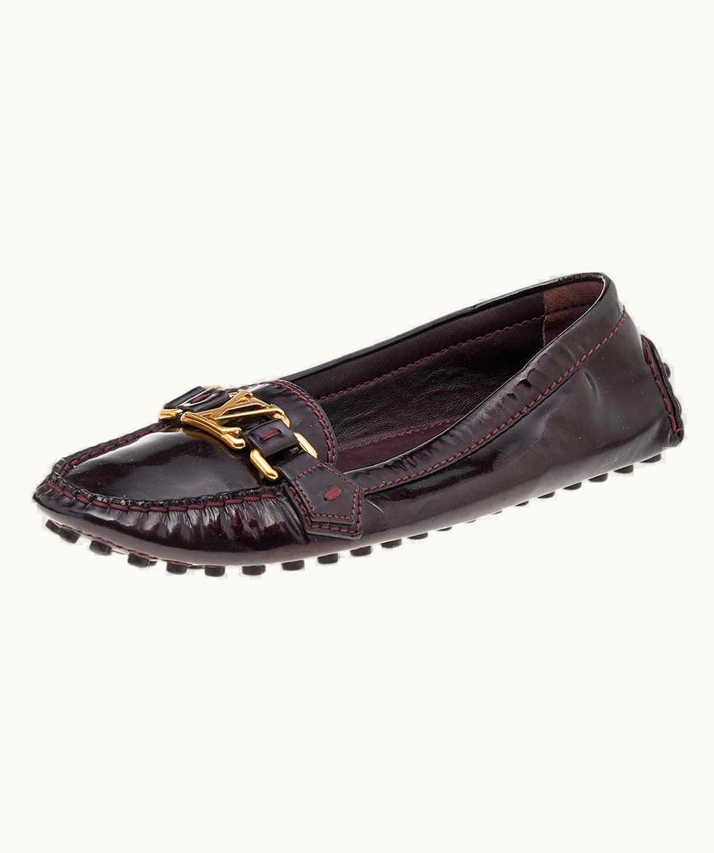 Louis Vuitton Louis Vuitton Brown Patent Leather Slip On Loafers