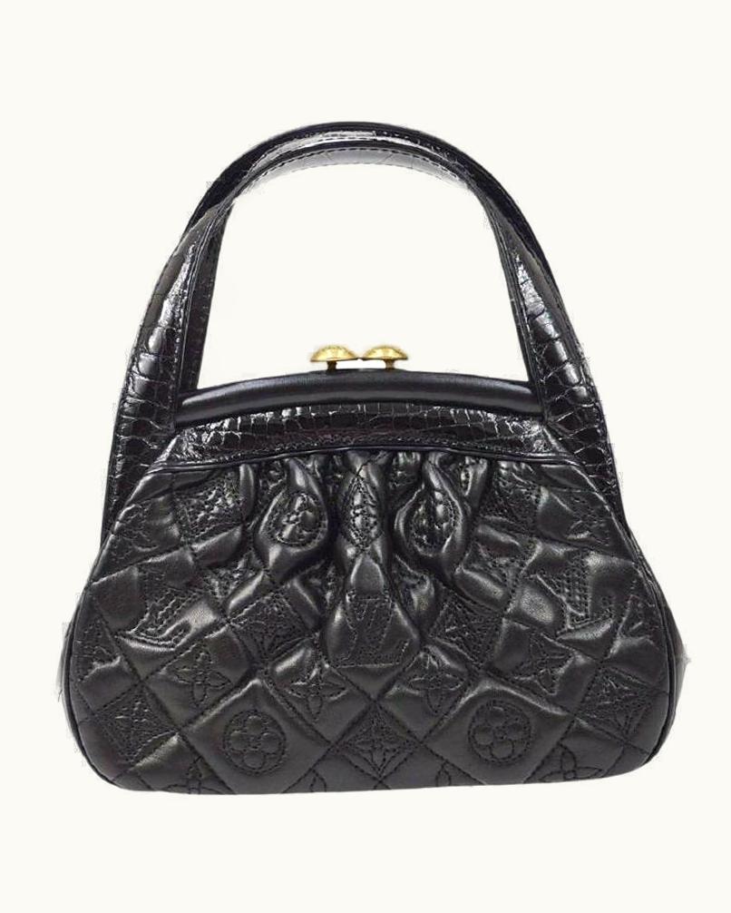 Louis Vuitton Louis Vuitton Black Monogram Leather Alligator Exotic Mini Top Handle Bag
