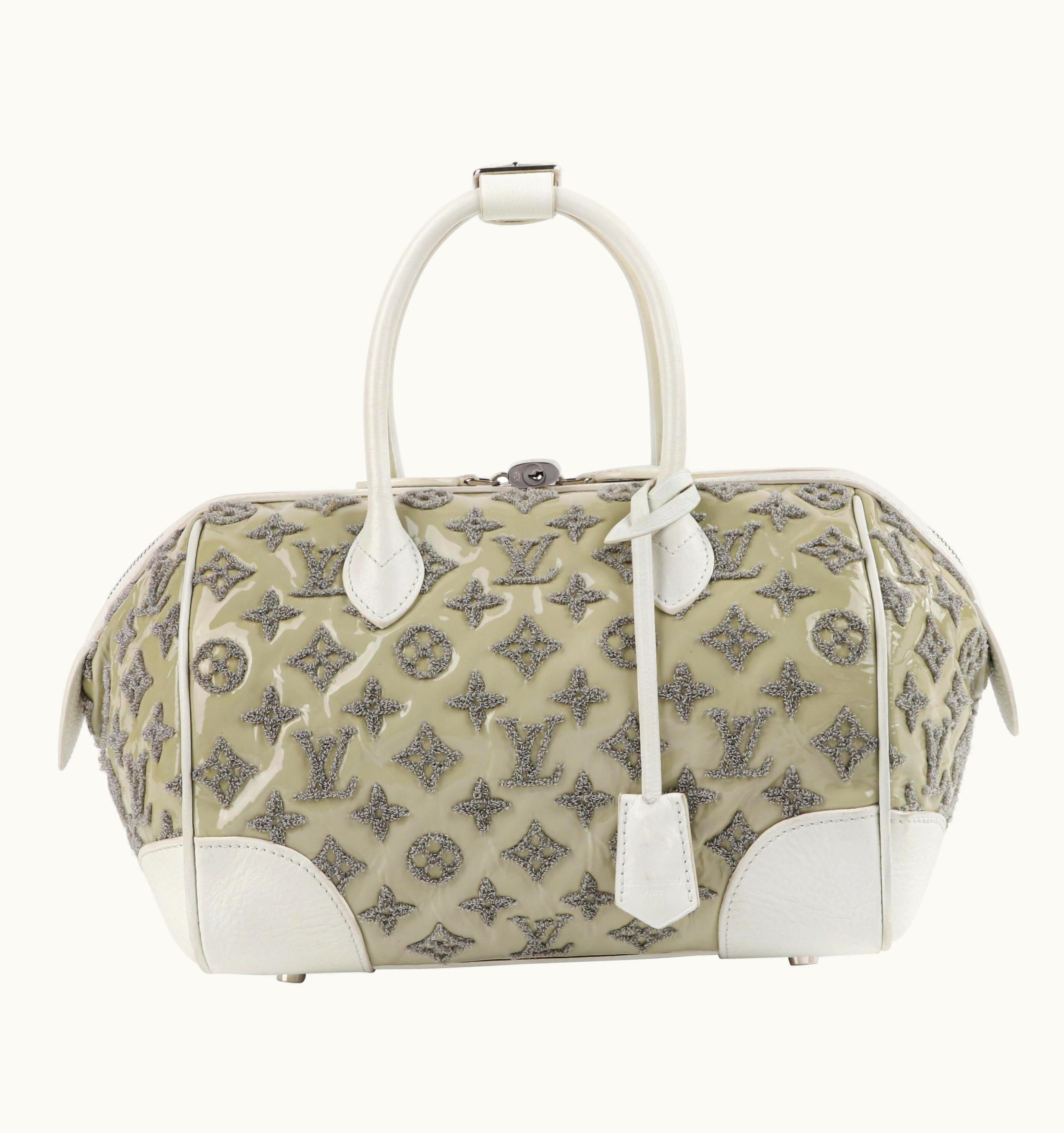 Louis Vuitton Louis Vuitton S/S 2012 Taupe White Boucle Knit Monogram "Speedy Round" Handbag