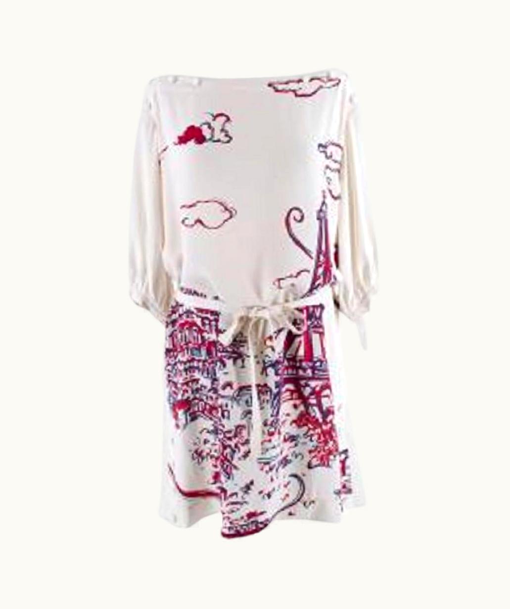 Louis Vuitton Louis Vuitton Paris Eiffel Tower Print Silk Bateau Neckline Dress