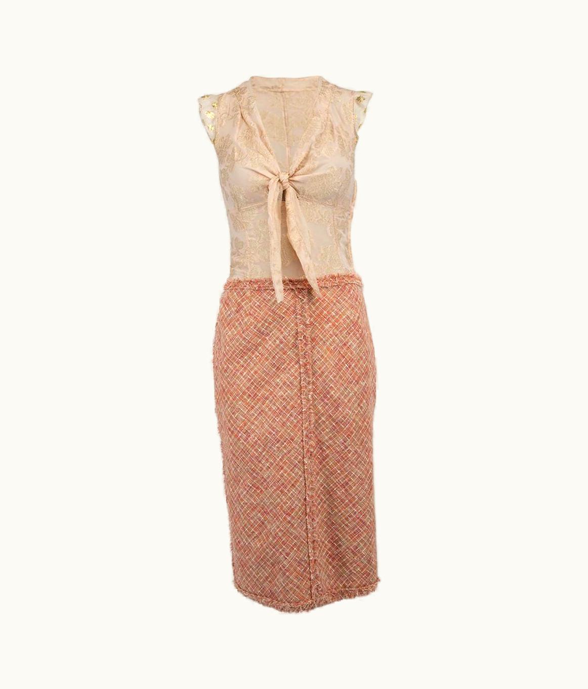 Louis Vuitton Louis Vuitton Women' Pink Silk Tie Front Tweed Midi Dress
