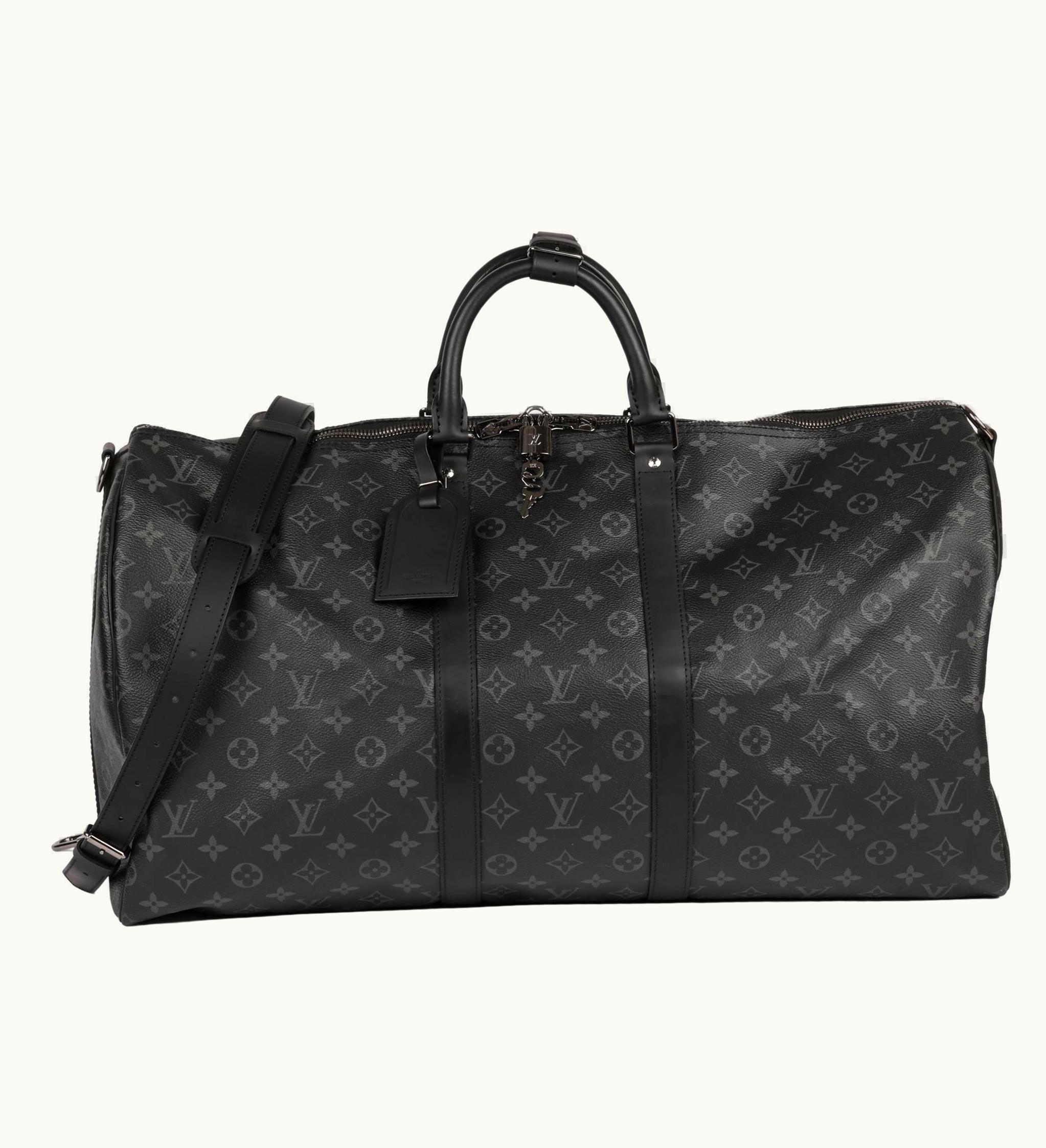 Louis Vuitton Louis Vuitton Coated Canvas & Black Calfskin Leather Keepall 55cm Bandoulière