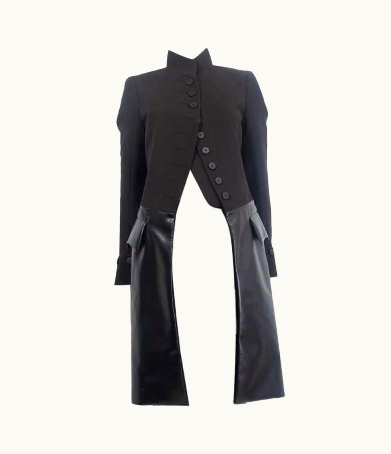 Louis Vuitton Louis Vuitton Black Leather & Grosgrain Redingote Coat Jacket