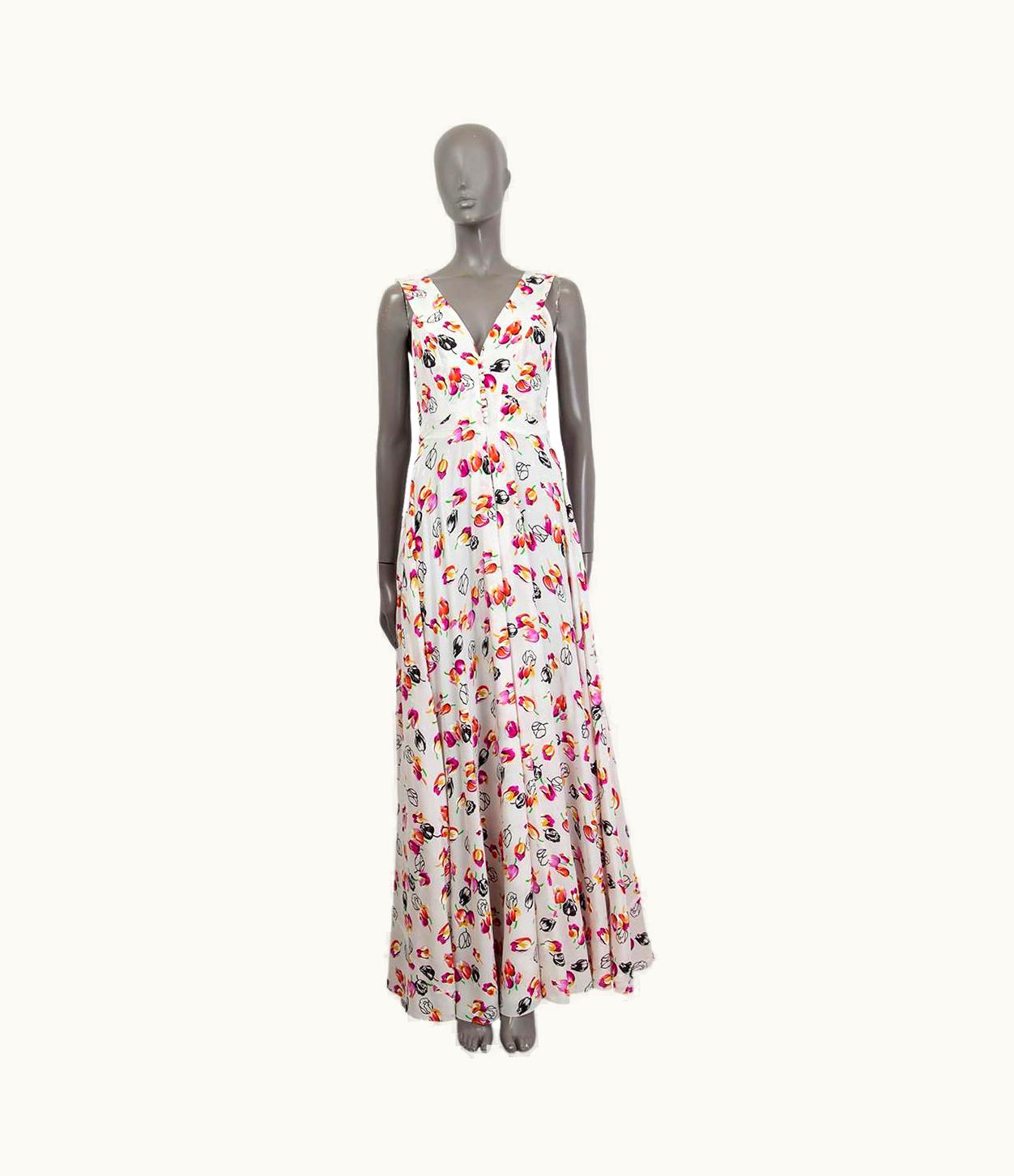 Louis Vuitton Louis Vuitton White & Pink Silk Tulip Print Sleeveless Maxi Dress