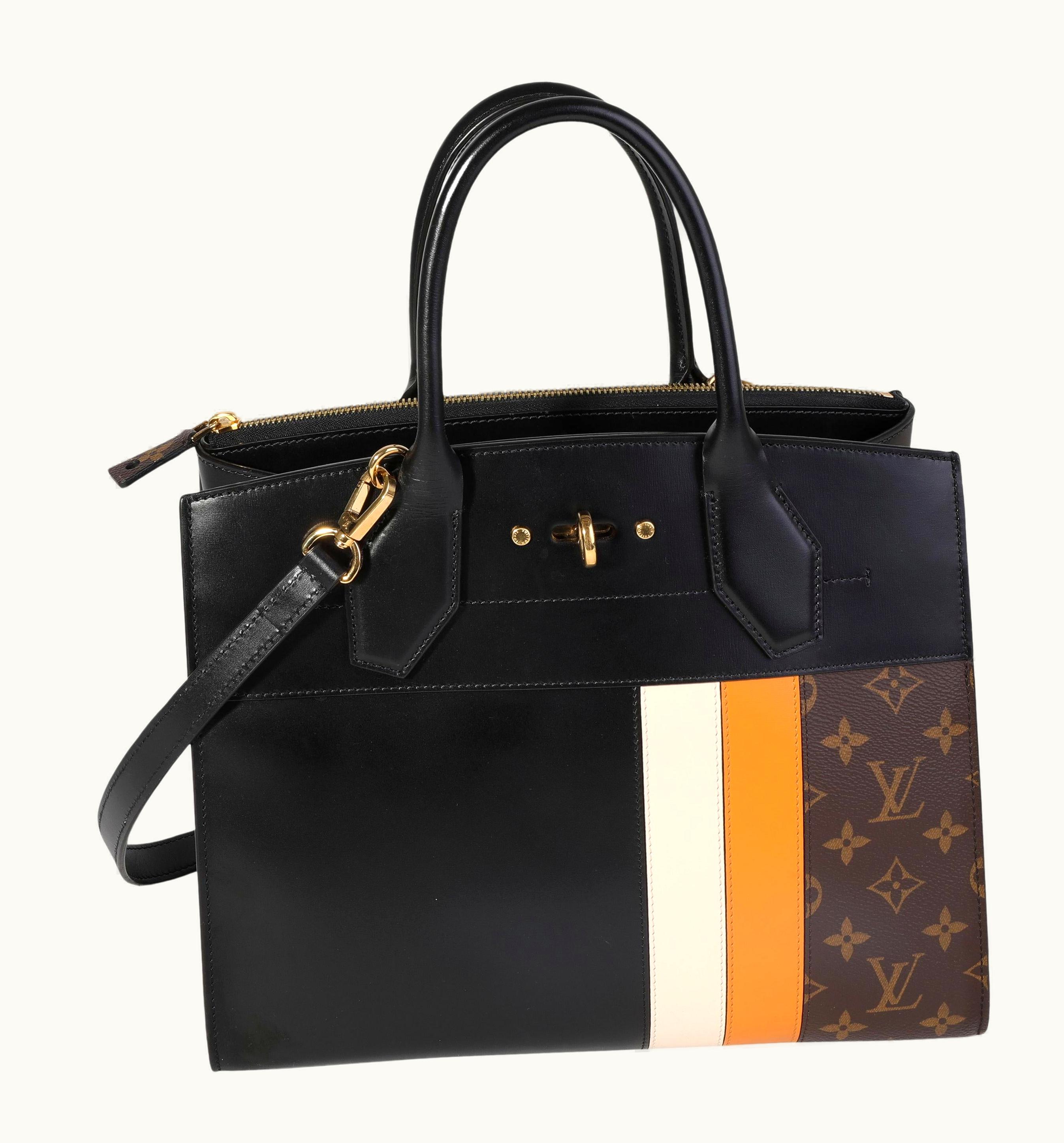 Louis Vuitton Louis Vuitton Black Calfskin & Monogram Canvas City Steamer mm Tote