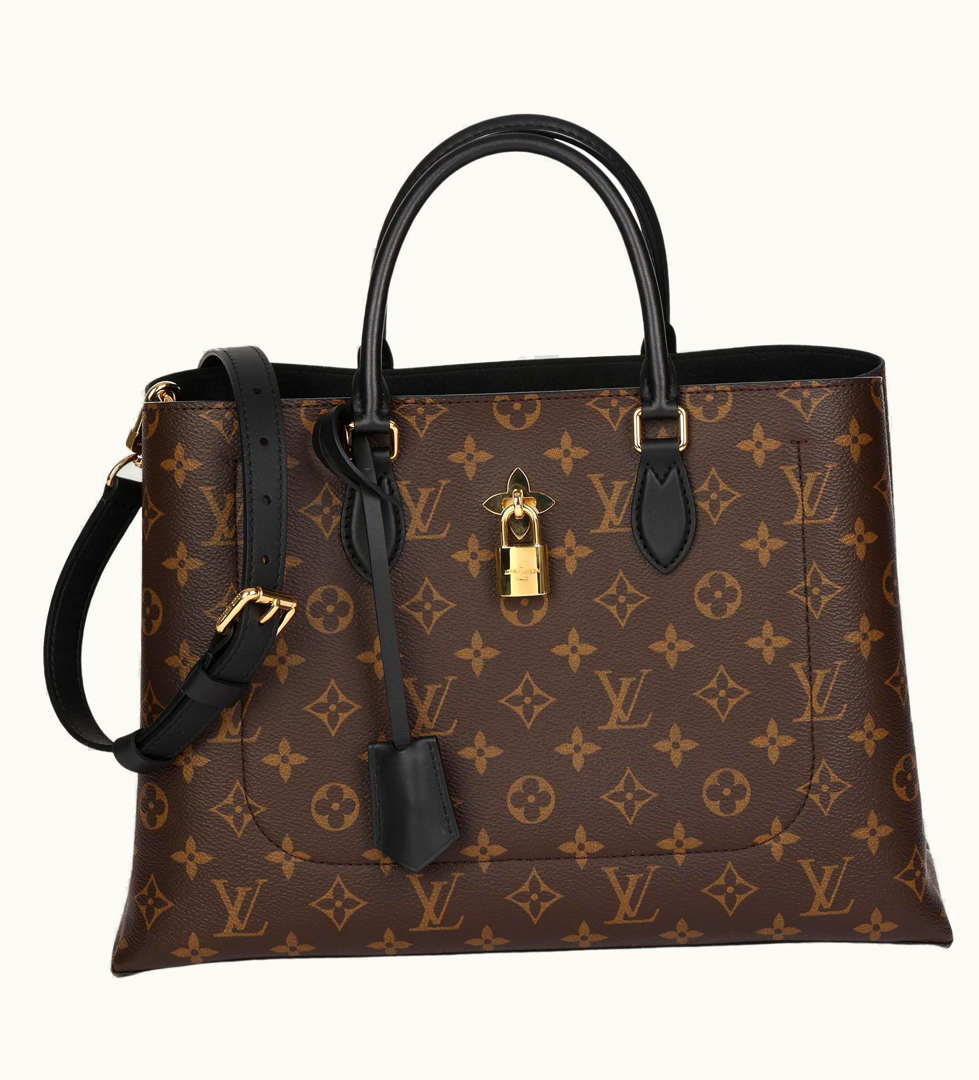 Louis Vuitton 2019 Louis Vuitton Brown Monogram Coated Canvas & Black Calfskin Leather Flower