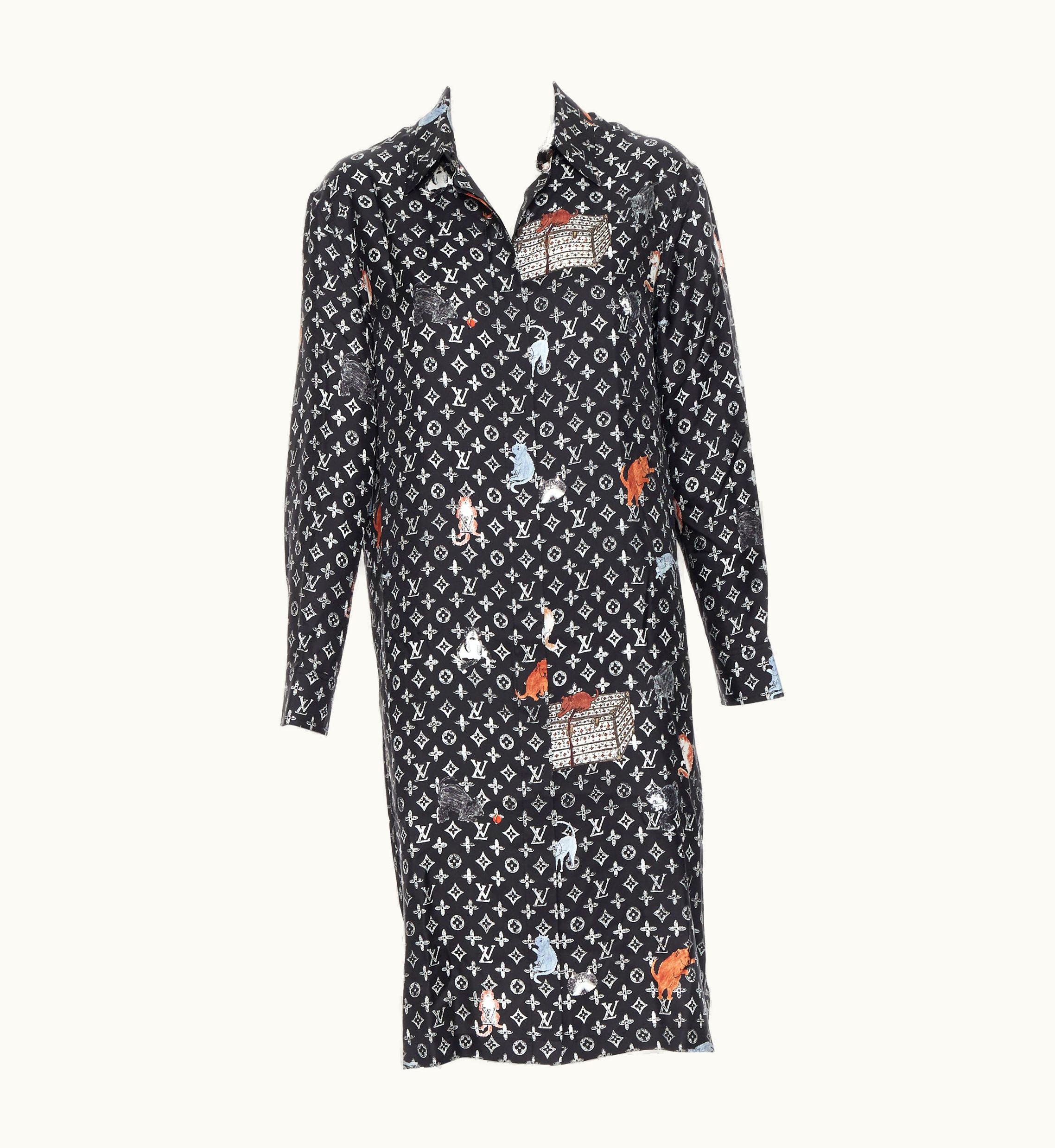 Louis Vuitton Rare Louis Vuitton 2019 Grace Coddington Catagram Monogram Silk Shirt Dress