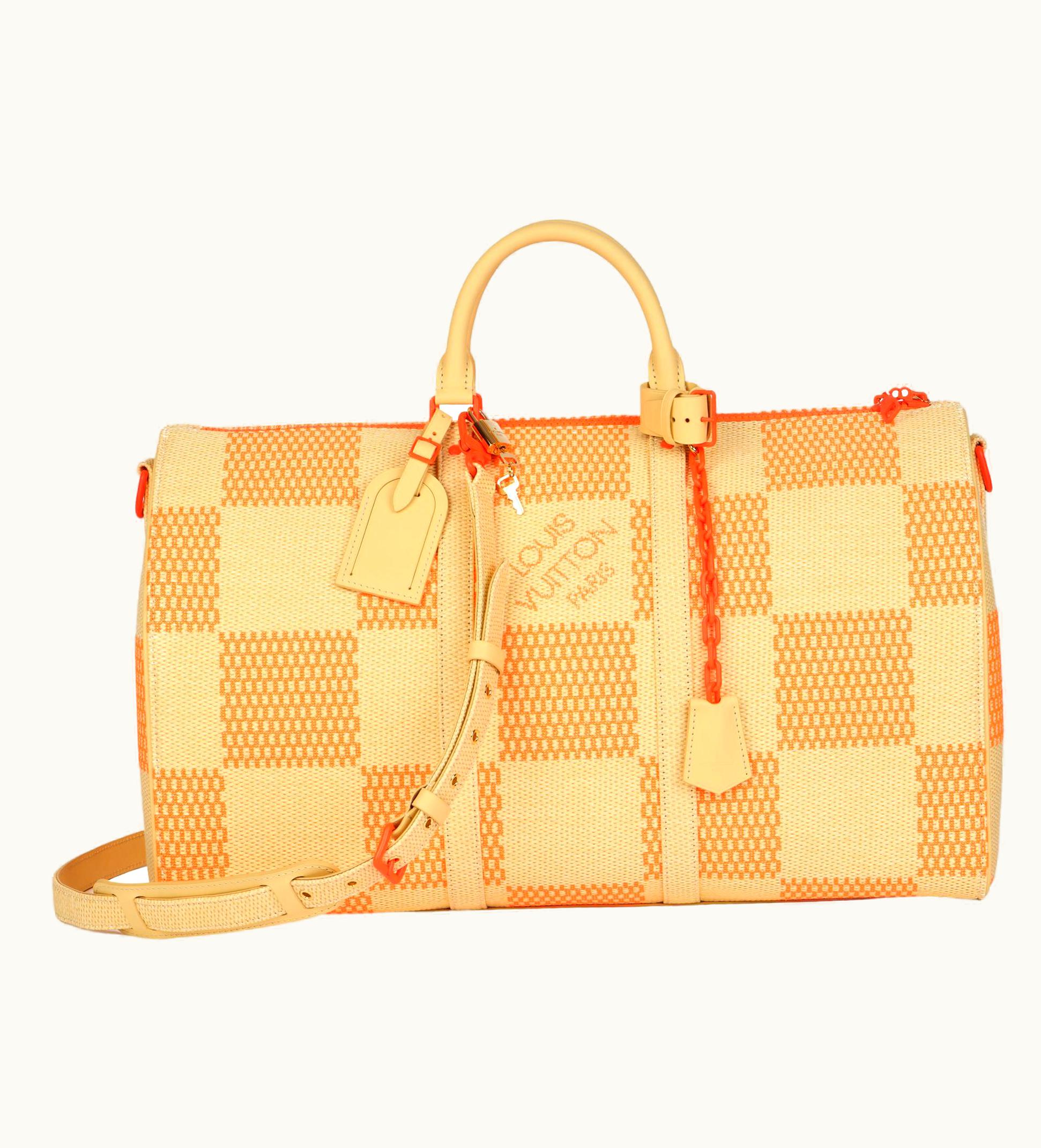 Louis Vuitton Louis Vuitton Natural & Orange Raffia, Beige Keepall 50 Bandouliere