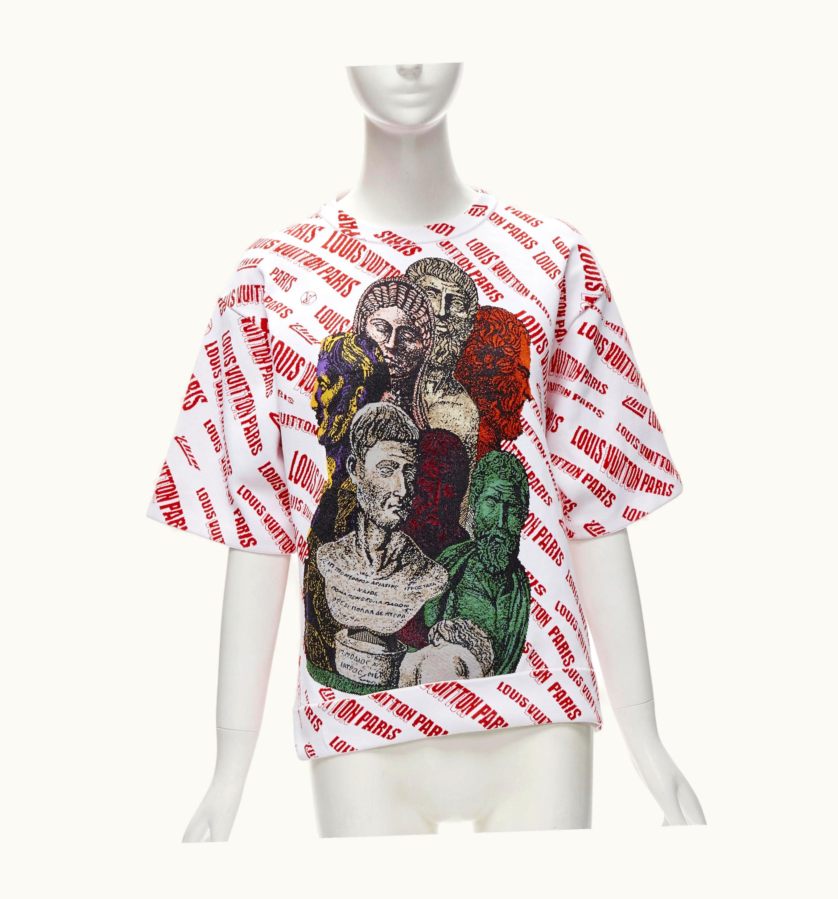 Louis Vuitton Louis Vuitton Fornasetti 2021 Statue White Red Logo Jacquard Boxy Knit Top