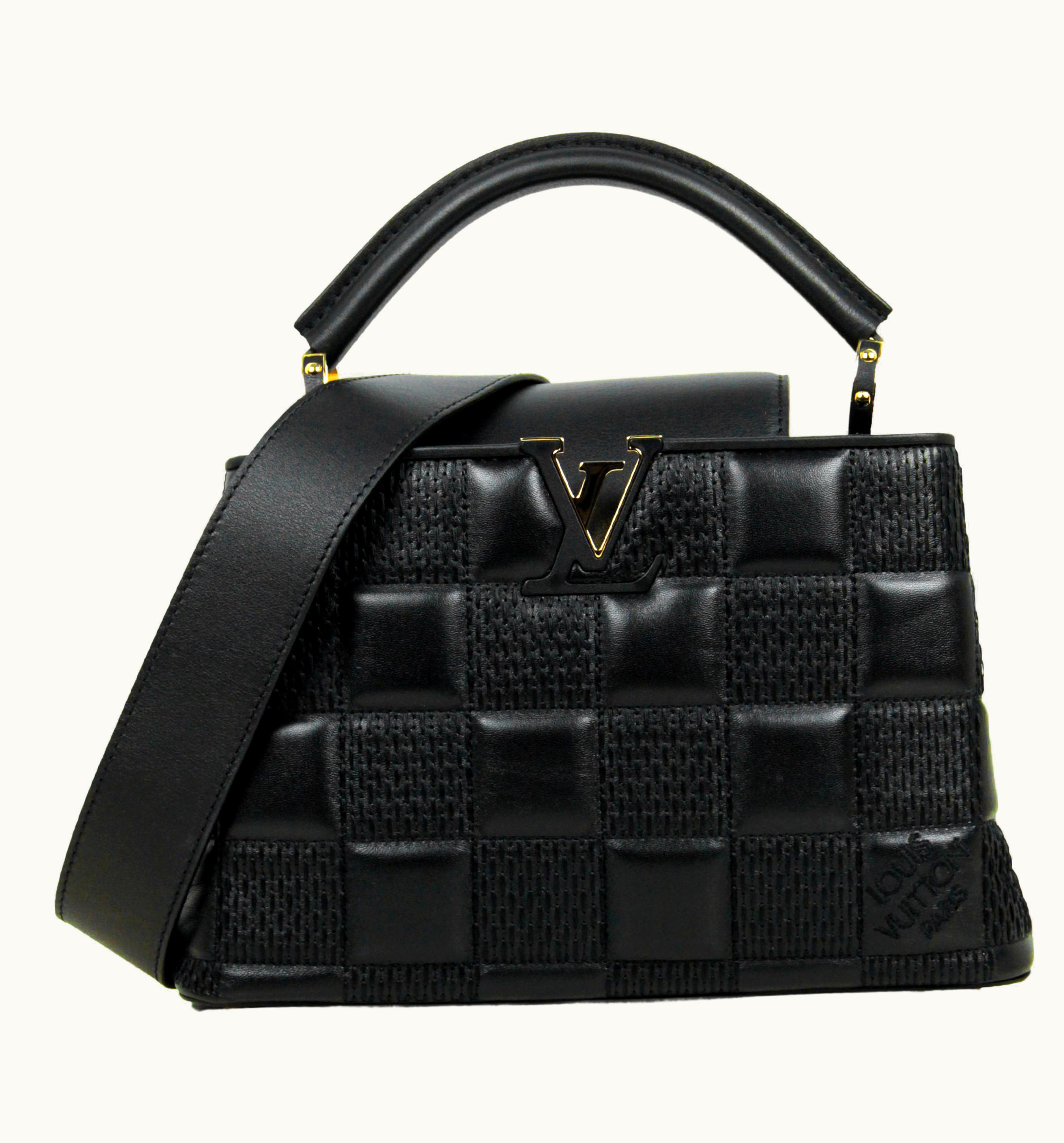 Louis Vuitton Louis Vuitton Black Lambskin Leather Quilted Capucines Bb Crossbody Bag