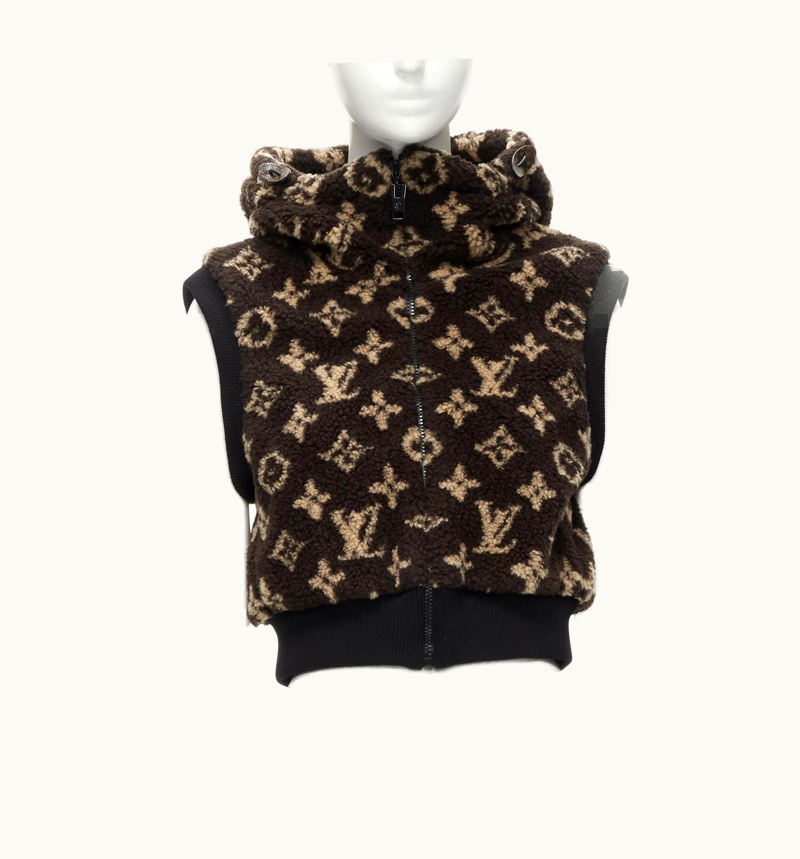Louis Vuitton Louis Vuitton 2021 Brown Monogram Fleece Zip Up Cropped Hooded Vest Jacket