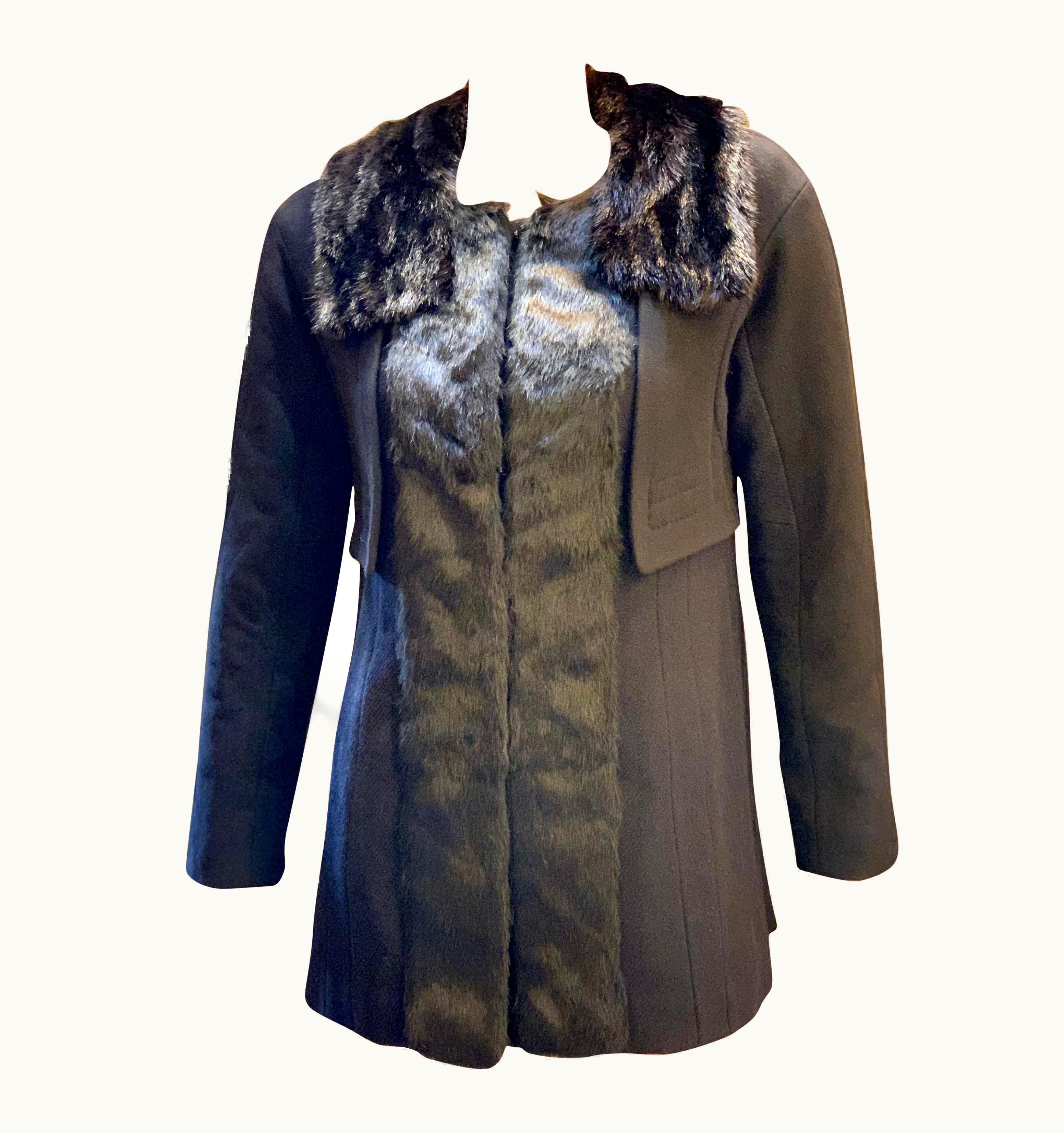 Louis Vuitton Louis Vuitton Paris Mink Collar Ladies Black Wool Coat Us