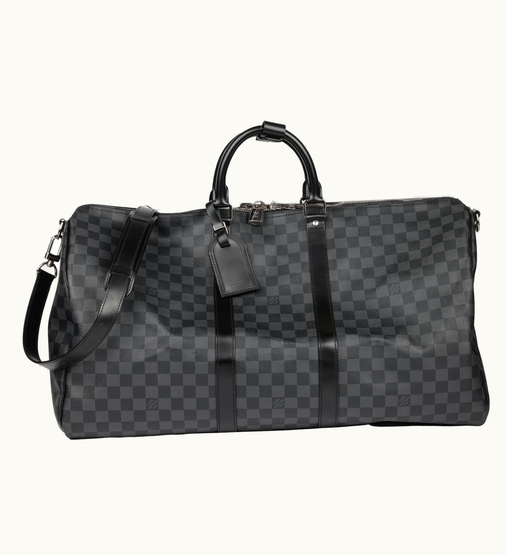 Louis Vuitton Louis Vuitton Damier Graphite Coated Canvas & Black Calfskin Leather Keepall