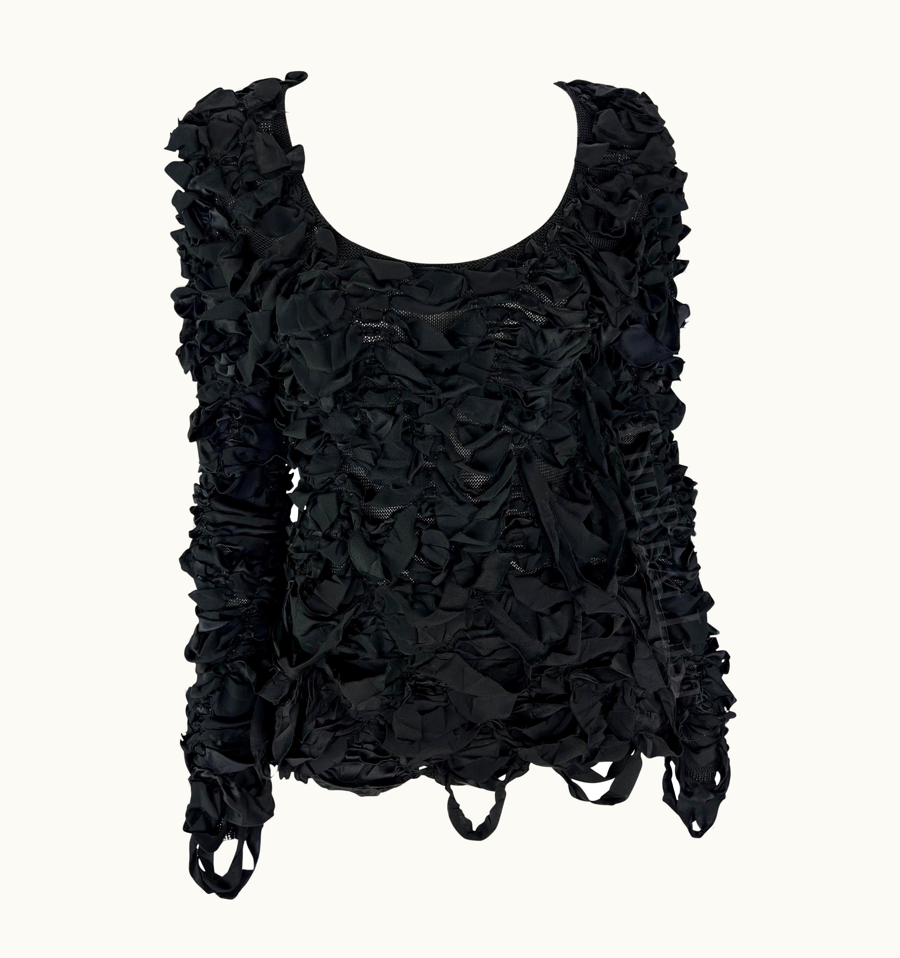 Saint Laurent AW 2001 Yves Saint Laurent By Tom Ford Black Ribbon Knit Sweater Top