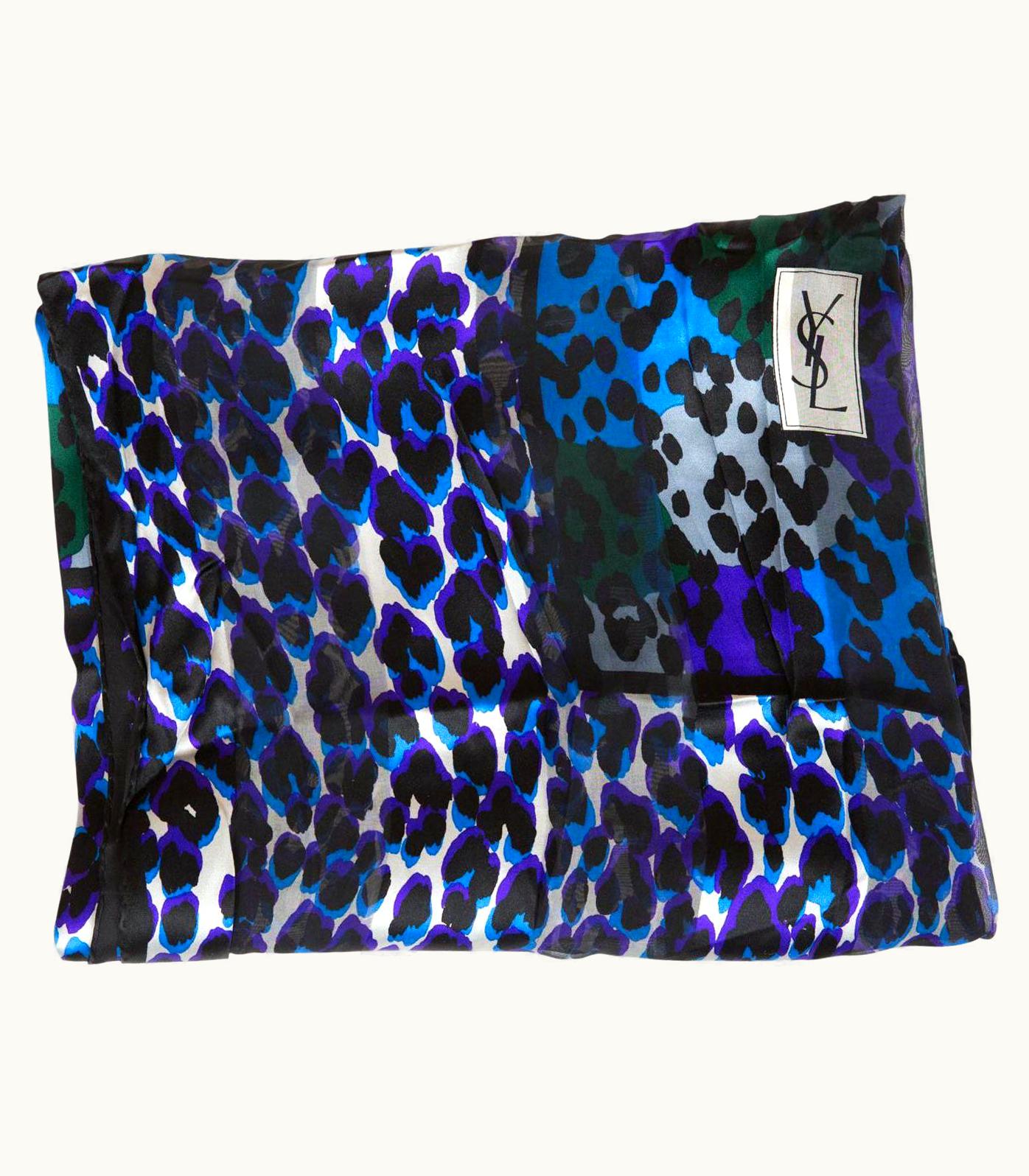 Saint Laurent Multico Large Yves Saint Laurent YSL Animal Print Silk Shawl Scarf