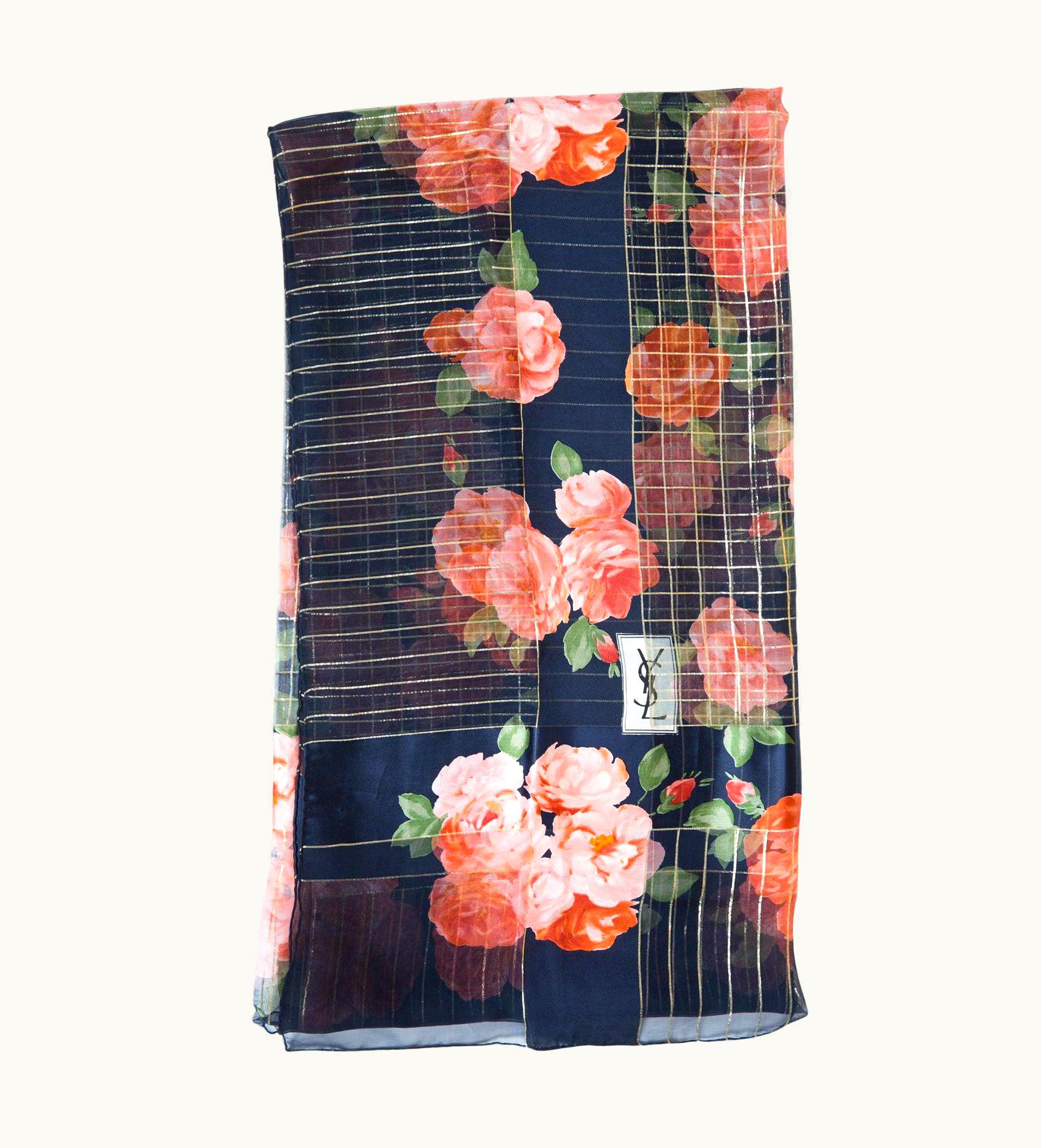 Saint Laurent YSL Saint Laurent Roses And Lurex Silk Shawl