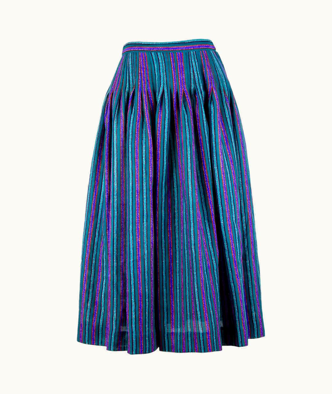 Saint Laurent Yves Saint Laurent Green & Purple Peasant Striped Full Skirt, Late 1970s