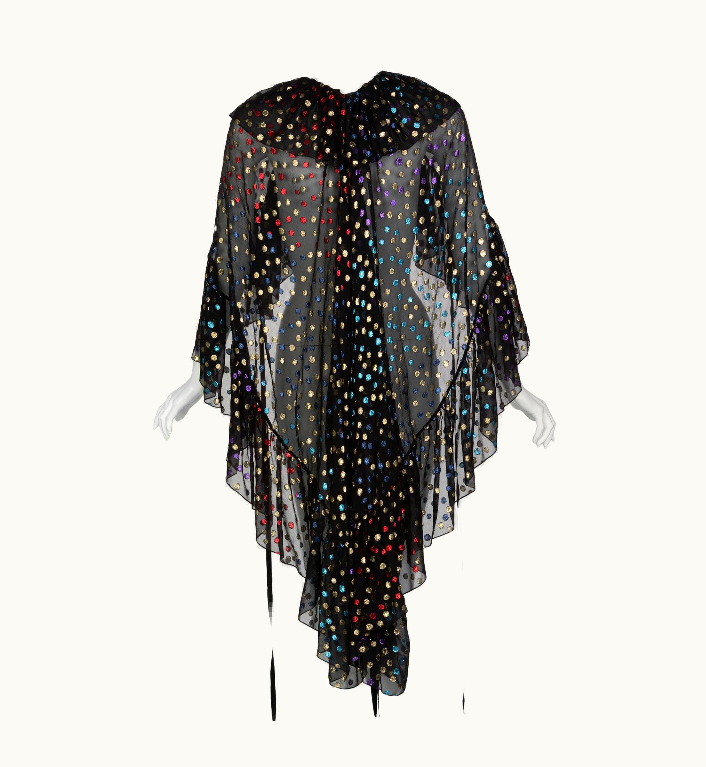 Saint Laurent Saint Laurent Black Silk Metallic Dot Ruffle Cape Blouse Top Runway 2018